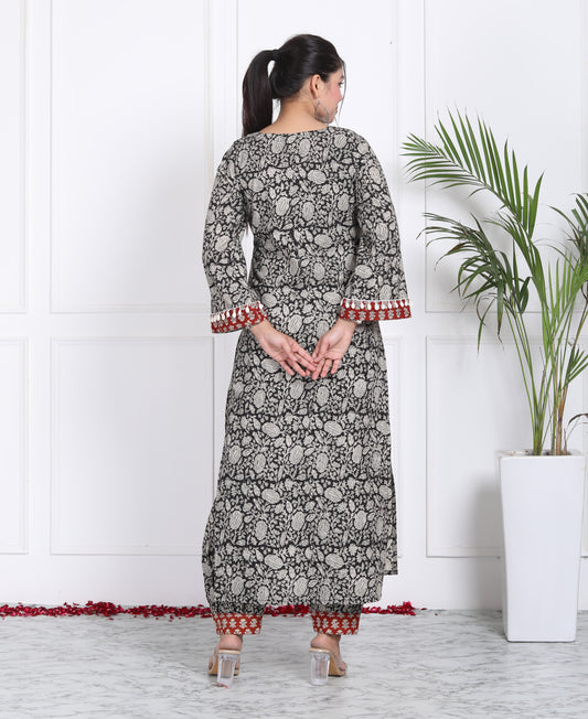 Black Bagru Print Handblock Suit Set