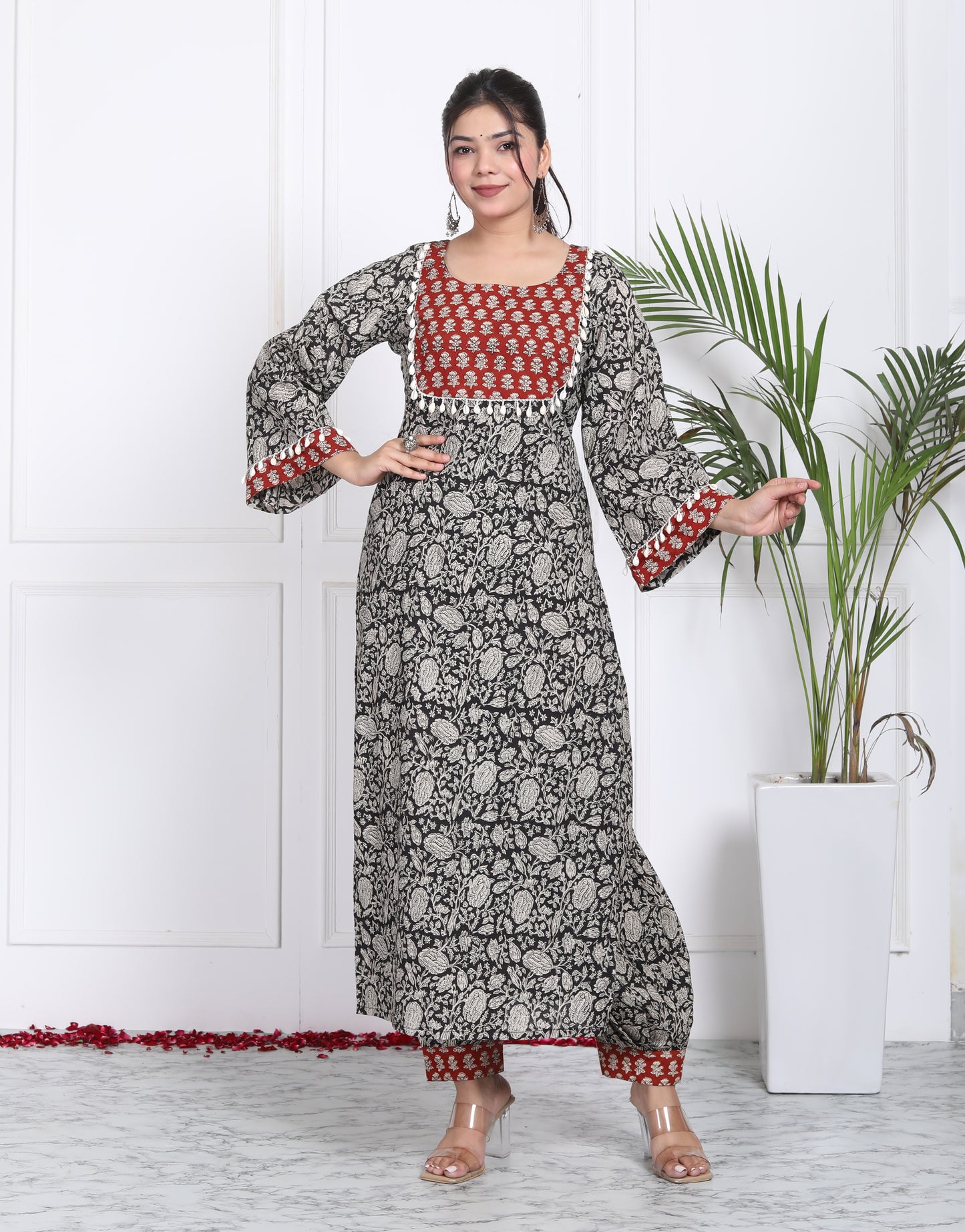 Black Bagru Print Handblock Suit Set