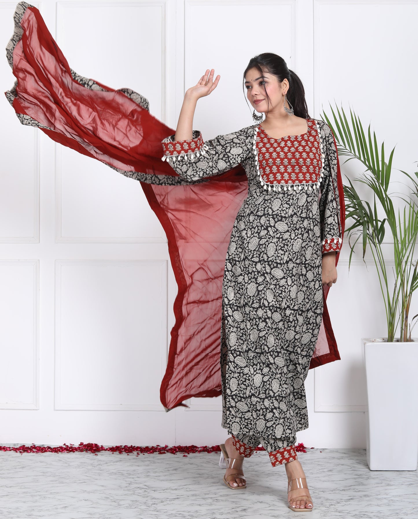 Black Bagru Print Handblock Suit Set