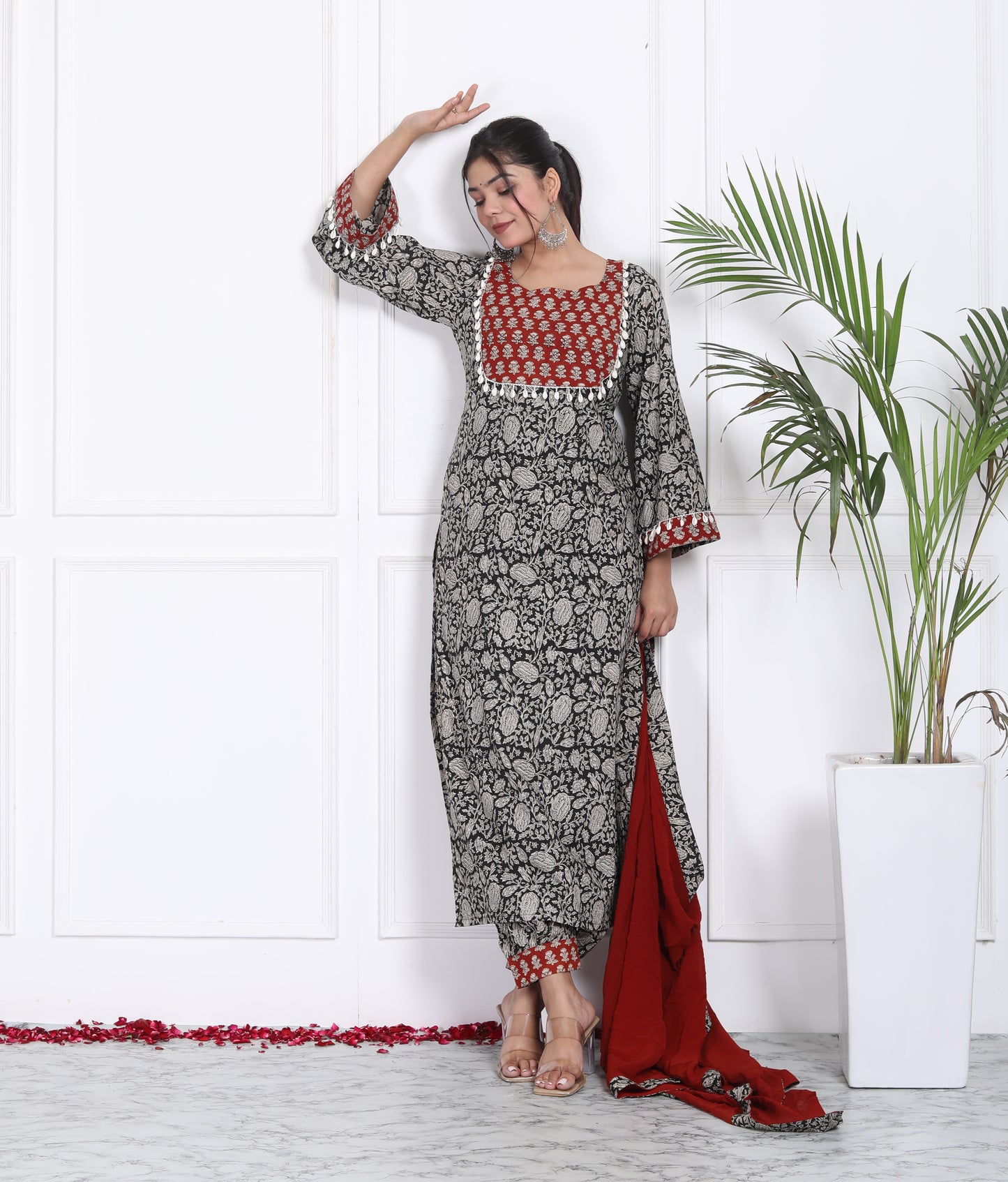 Black Bagru Print Handblock Suit Set