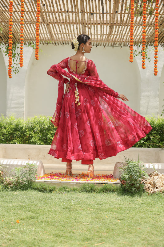 Rusty Red Bandhani Anarkali