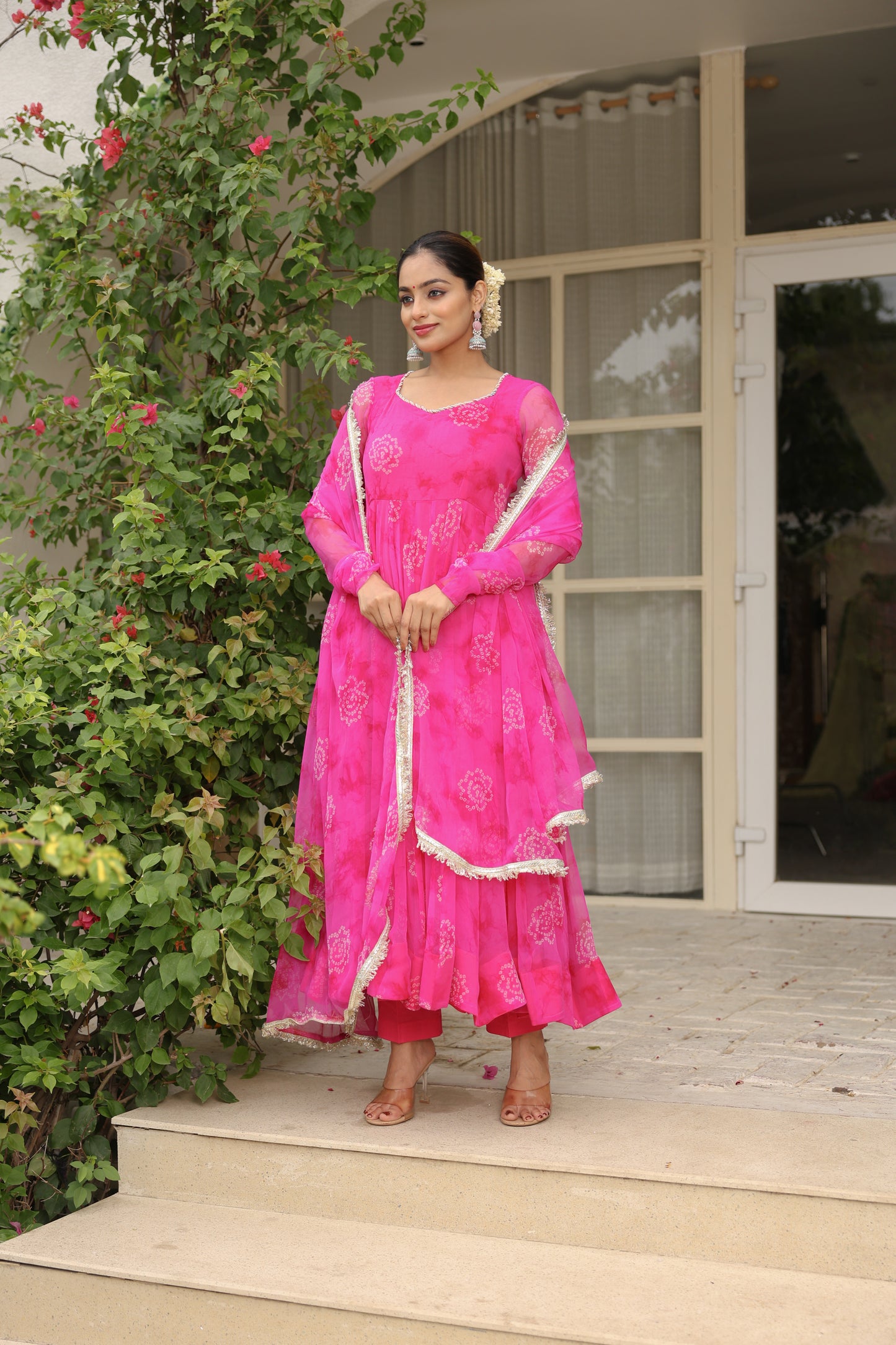 Hot Pink Bandhani Anarkali
