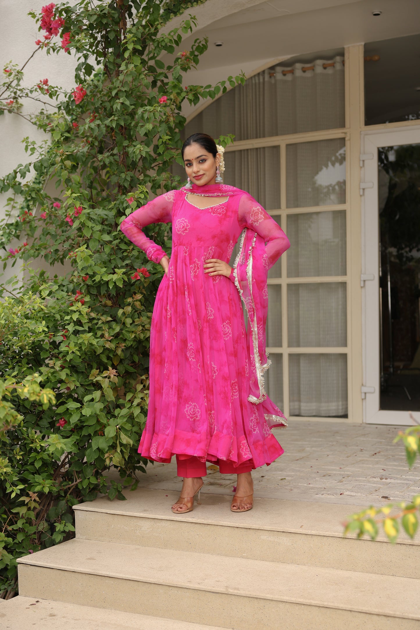 Hot Pink Bandhani Anarkali