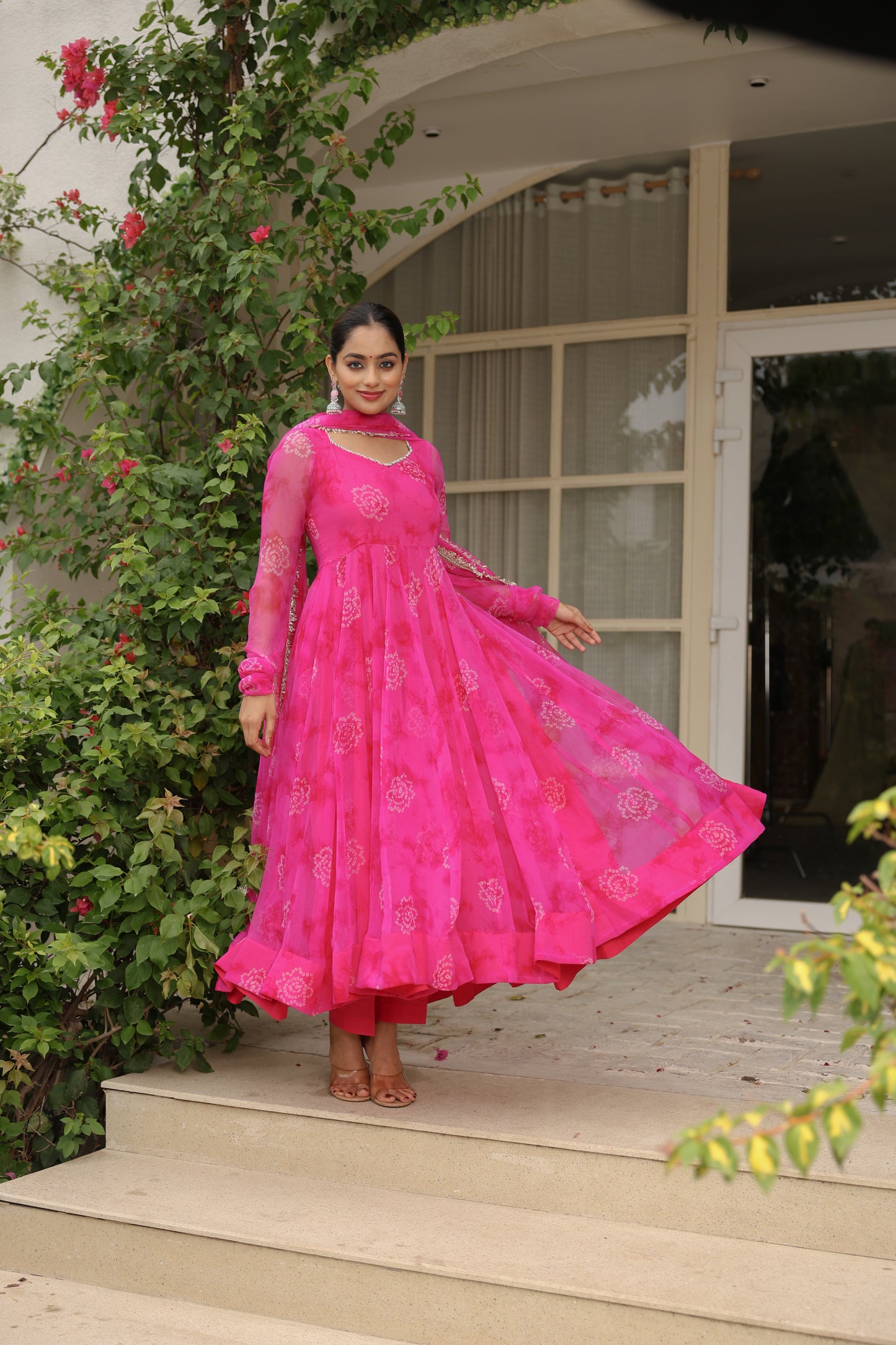 Hot Pink Bandhani Anarkali