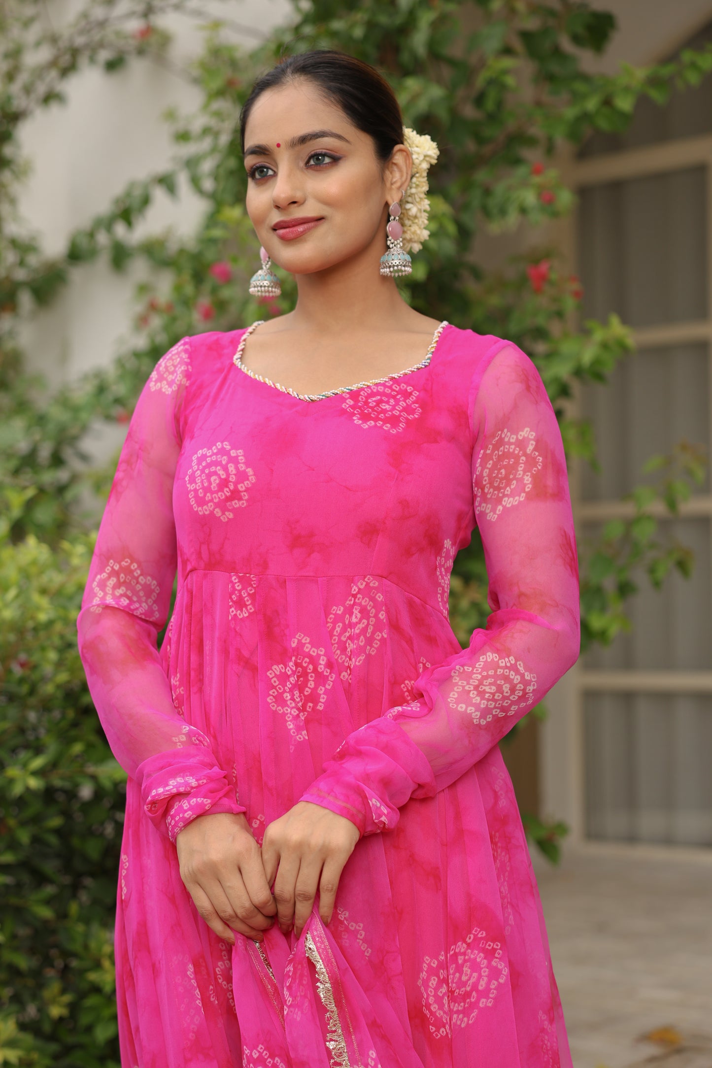 Hot Pink Bandhani Anarkali