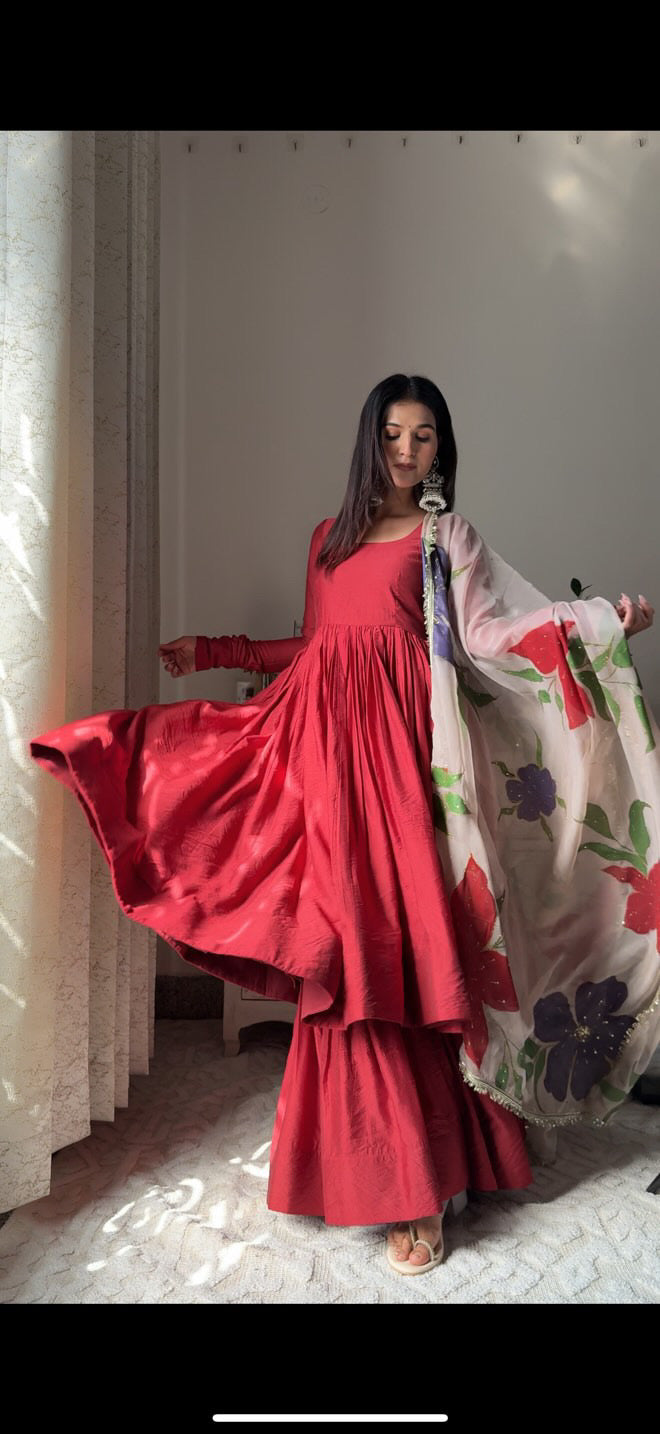 Cherry Red Anarkali set