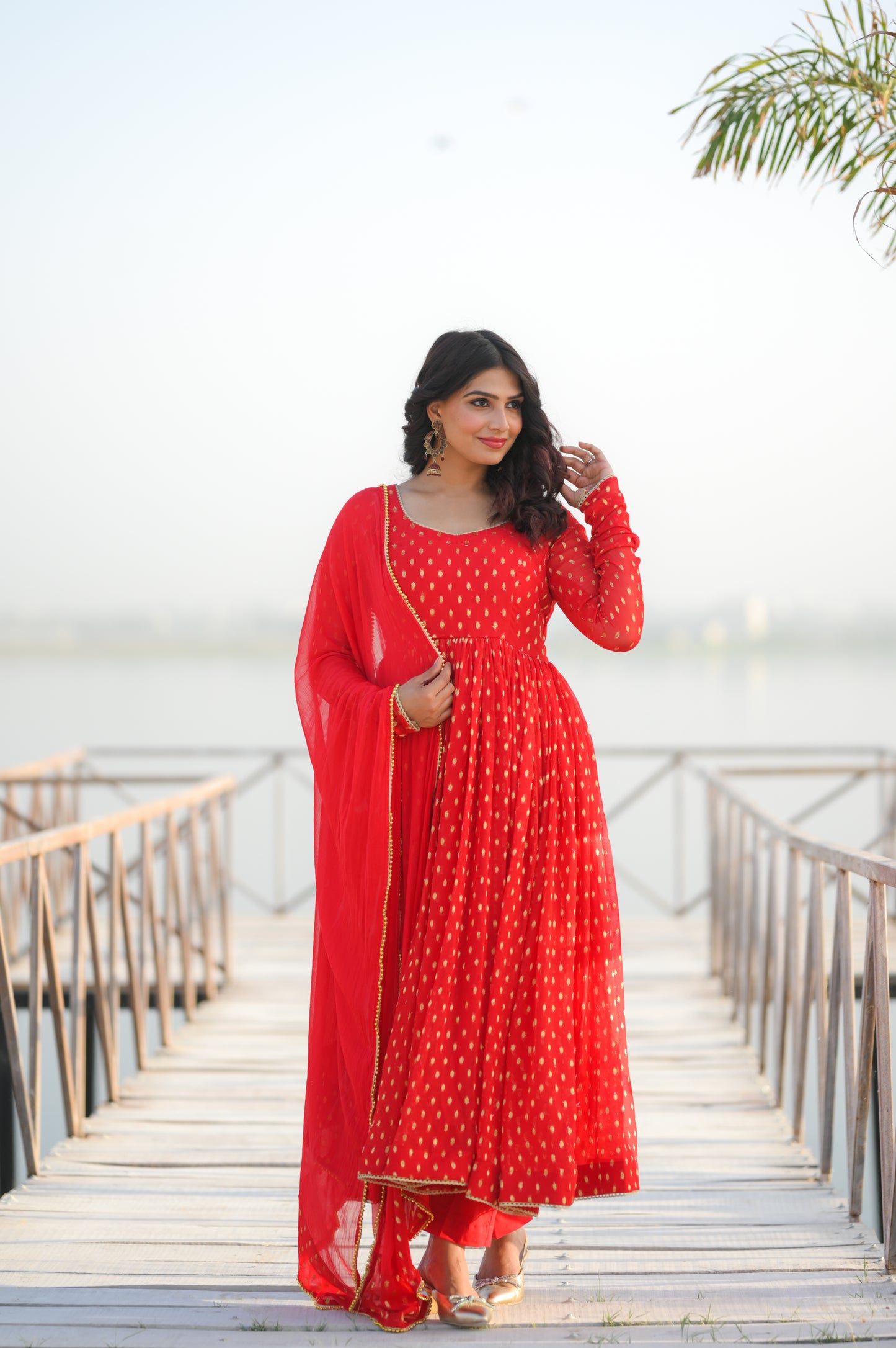 Red Butti Anarkali