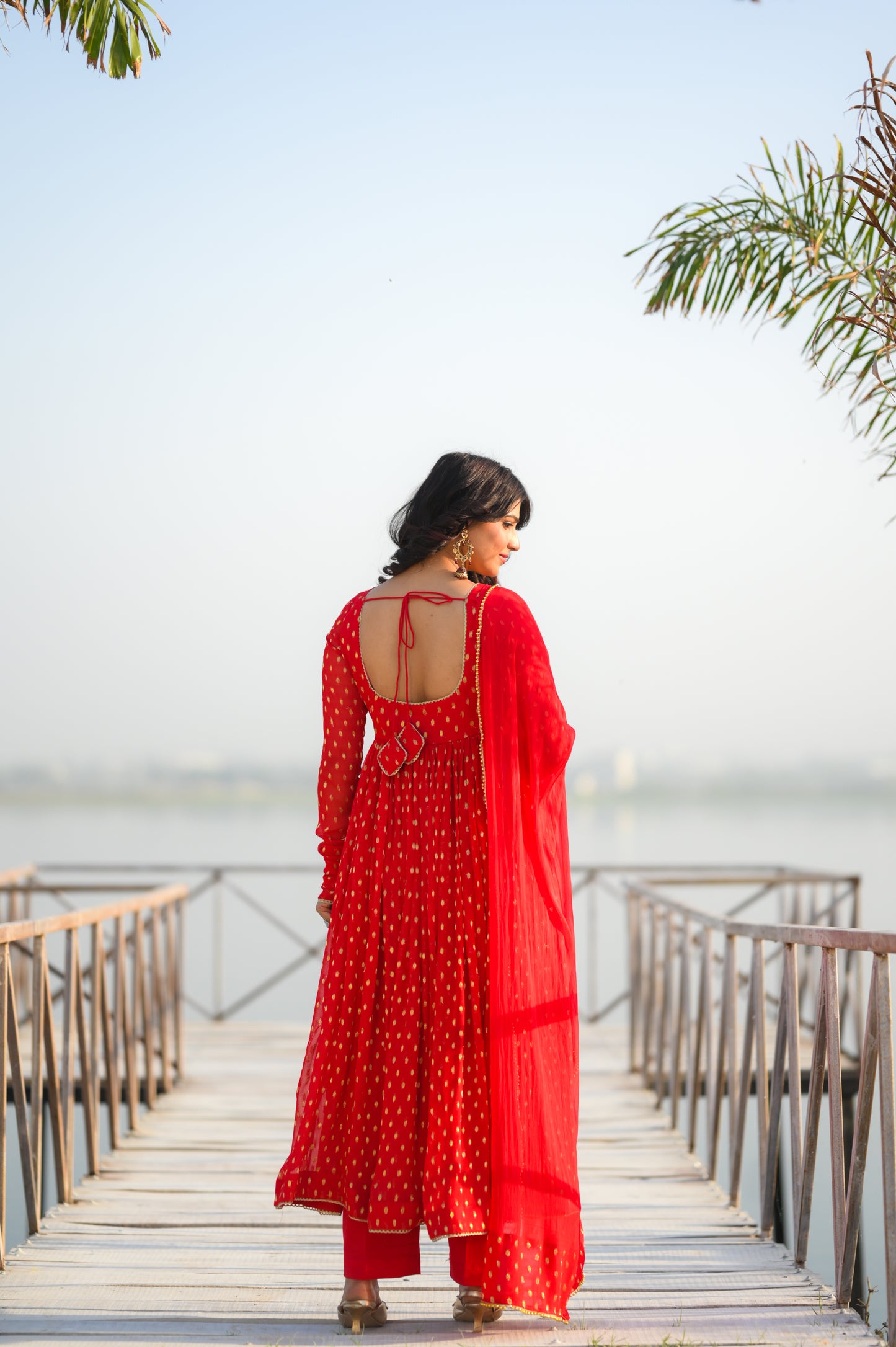 Red Butti Anarkali