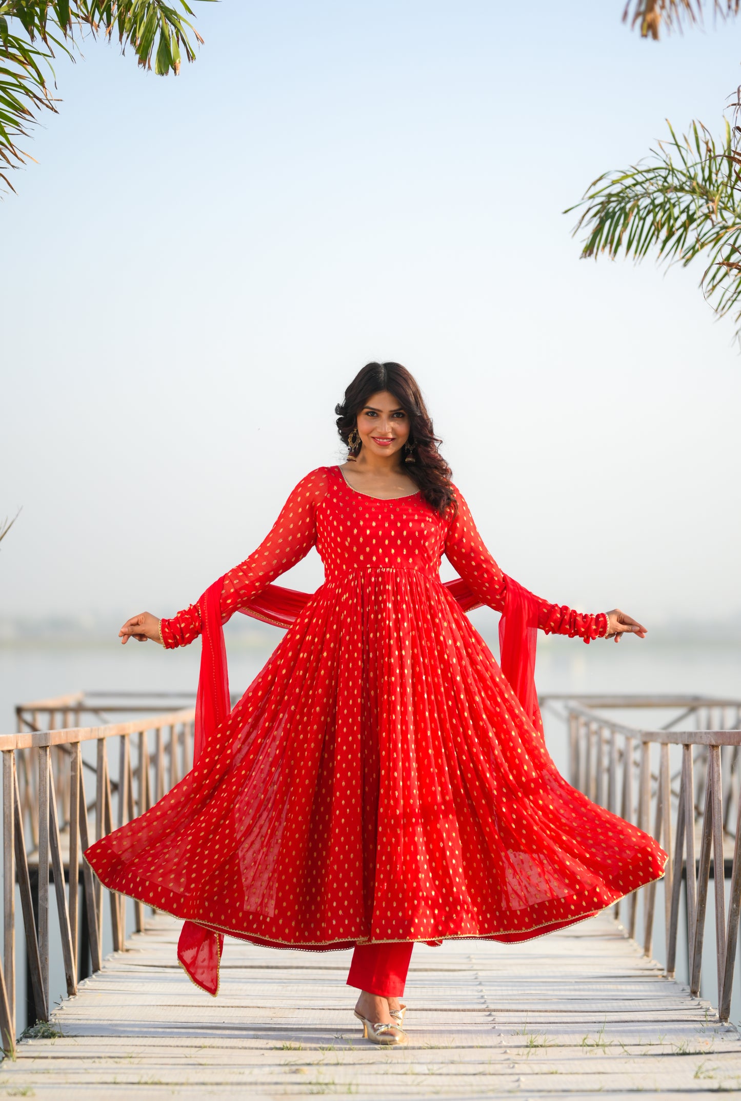 Red Butti Anarkali