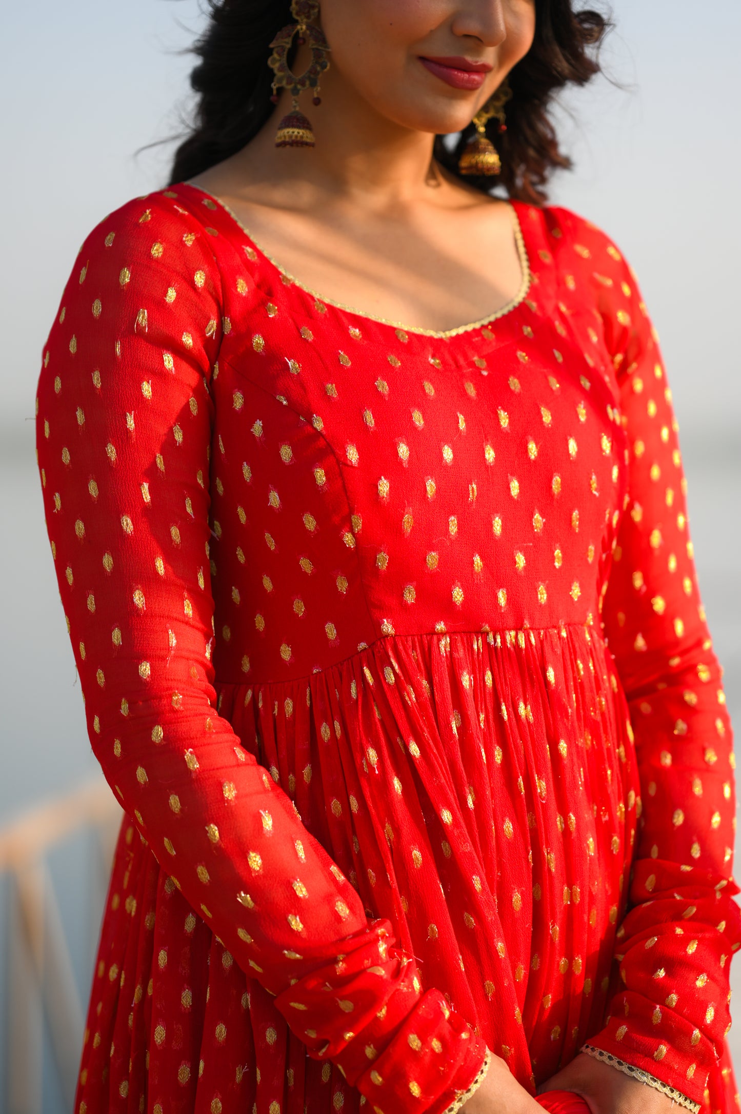 Red Butti Anarkali