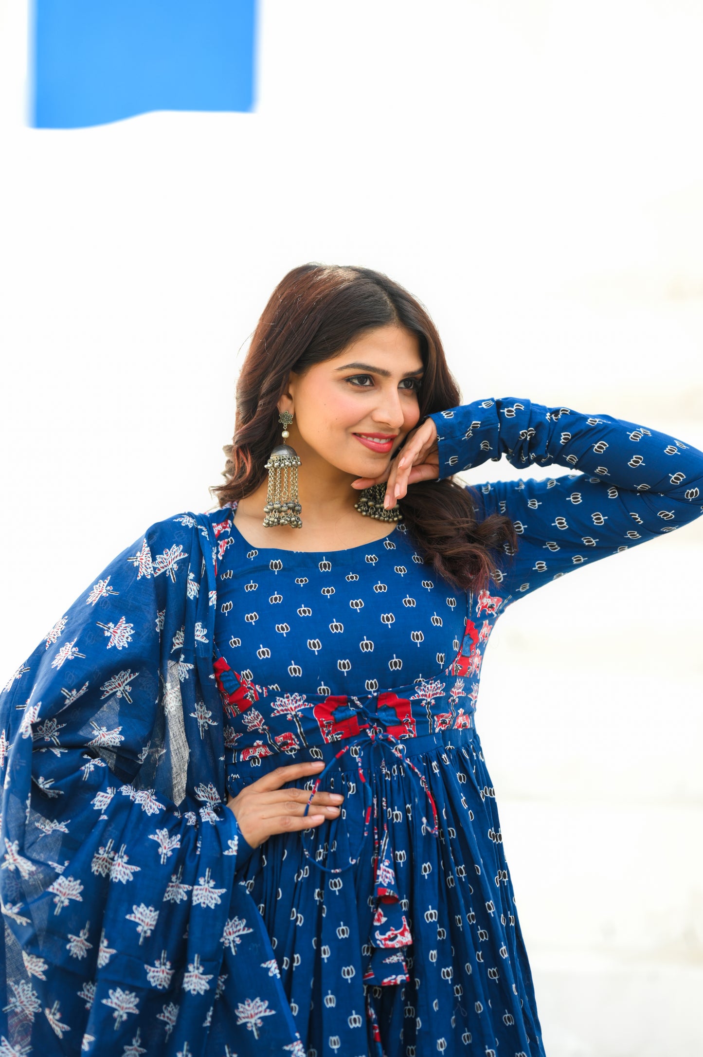 Midnight Blue Cotton Anarkali