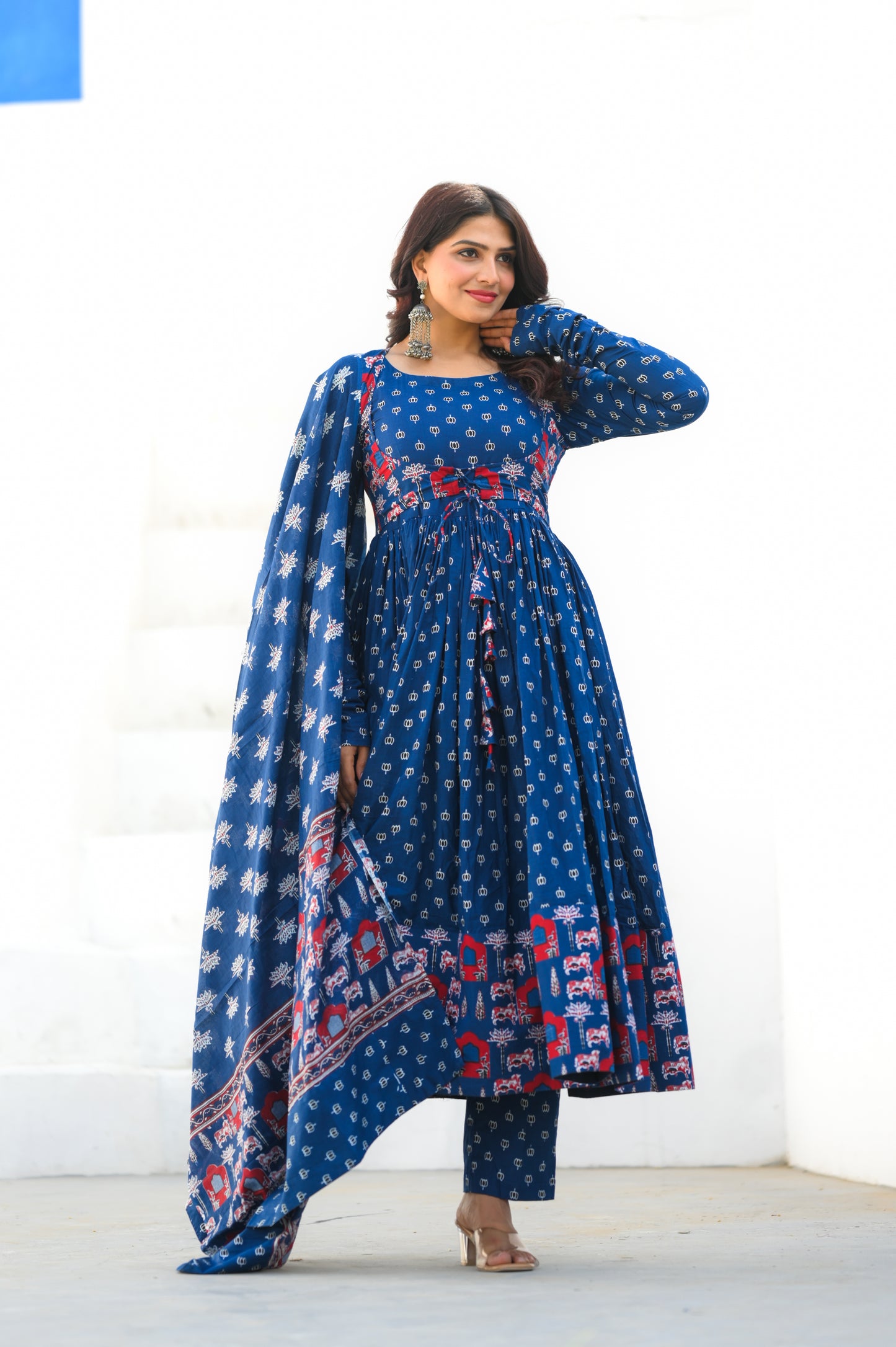 Midnight Blue Cotton Anarkali