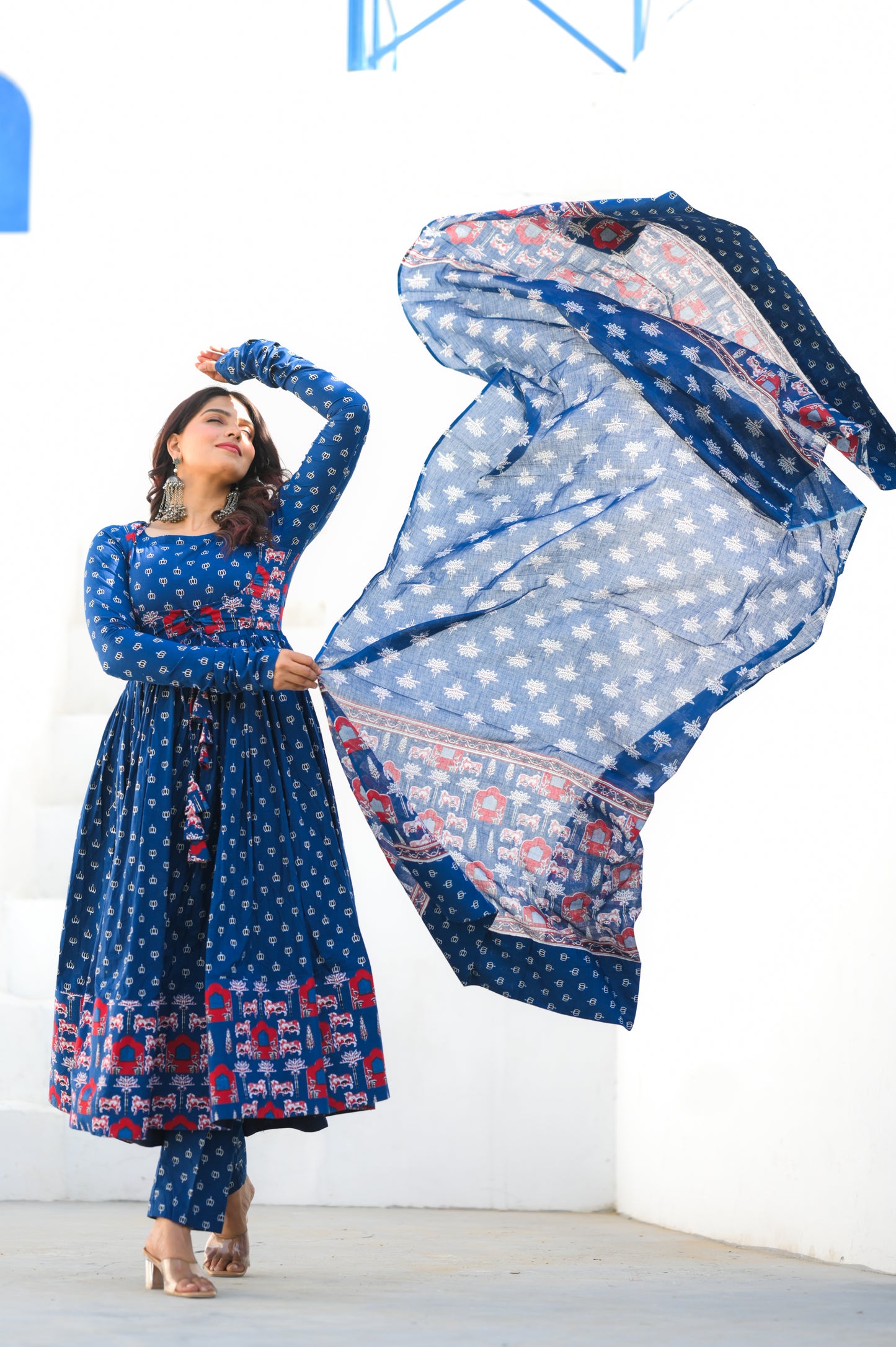 Midnight Blue Cotton Anarkali