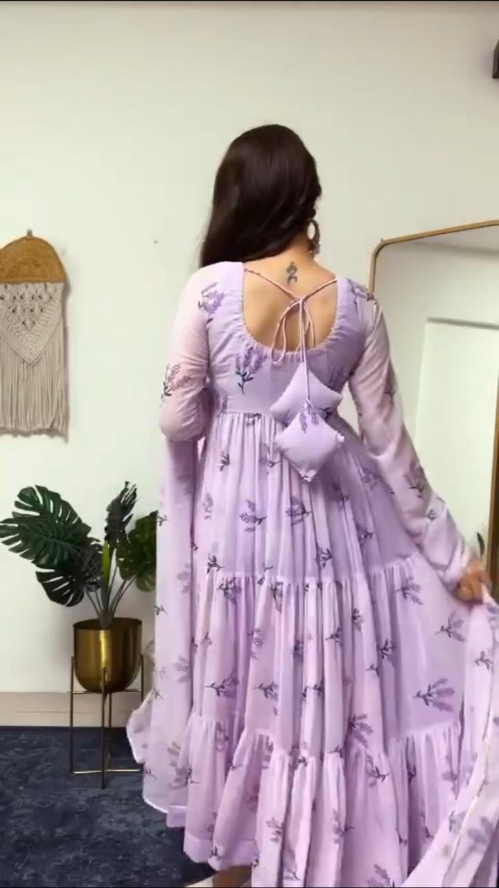 Mini Lavender Floral Printed Anarkali