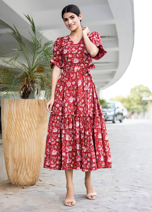 Rustic Red Handblock Dress