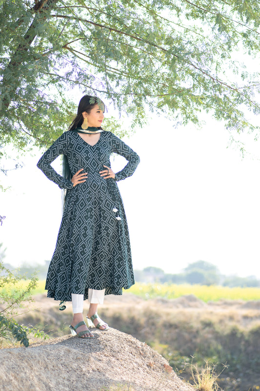 Green Bhandej Anarkali