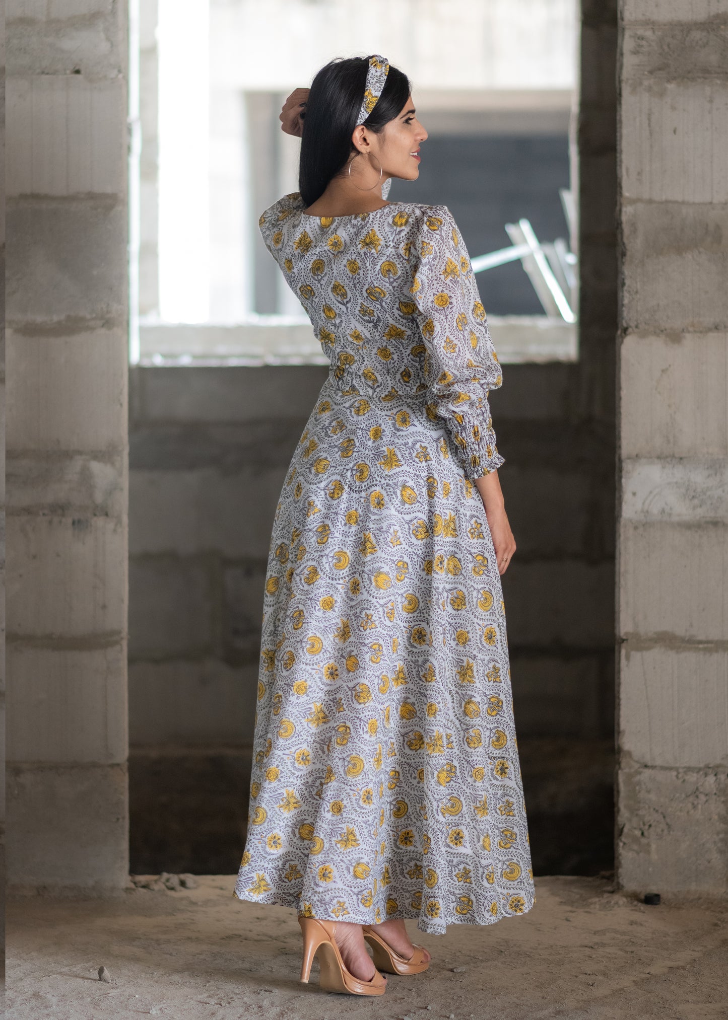Off White Vintage Handblock Dress