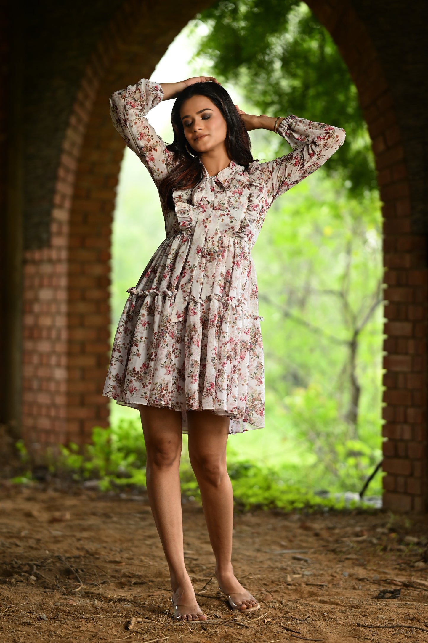 white Floral Mini Dress