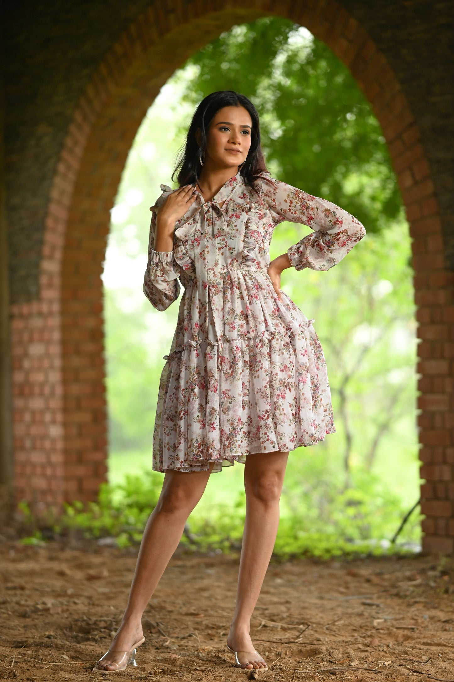 white Floral Mini Dress
