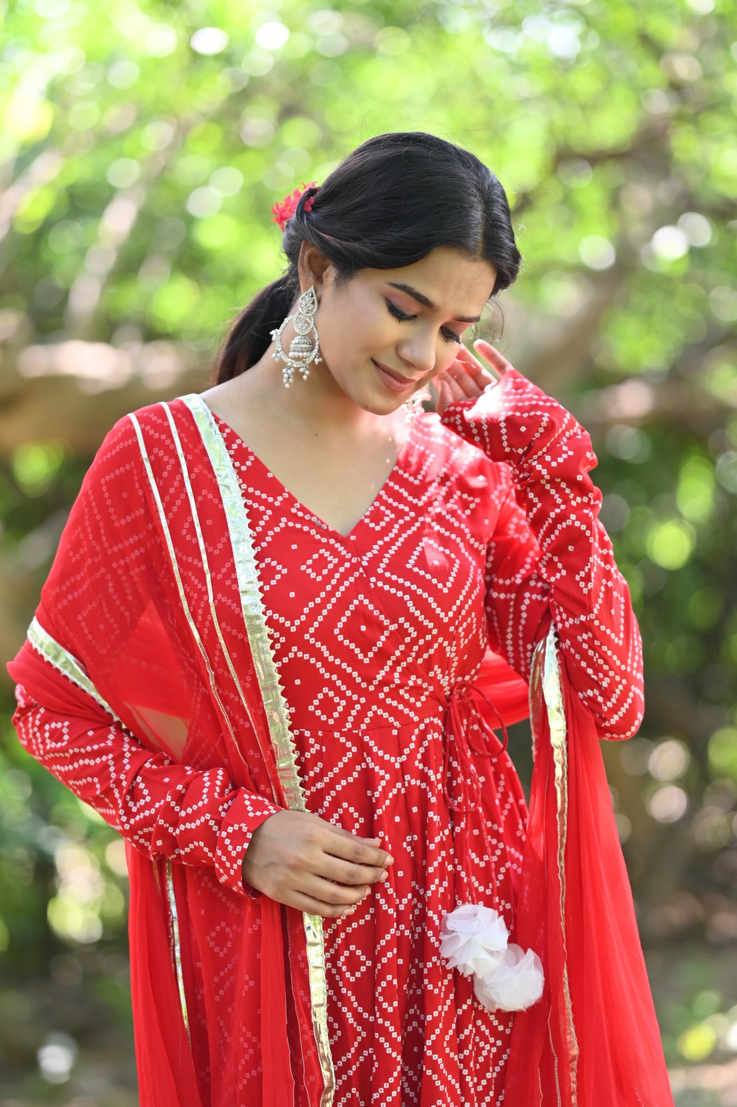 Red Bandhani Anarkali