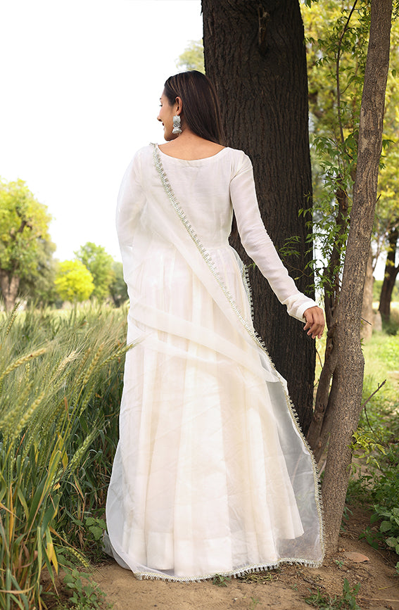 Off White Chanderi Silk Anarkali