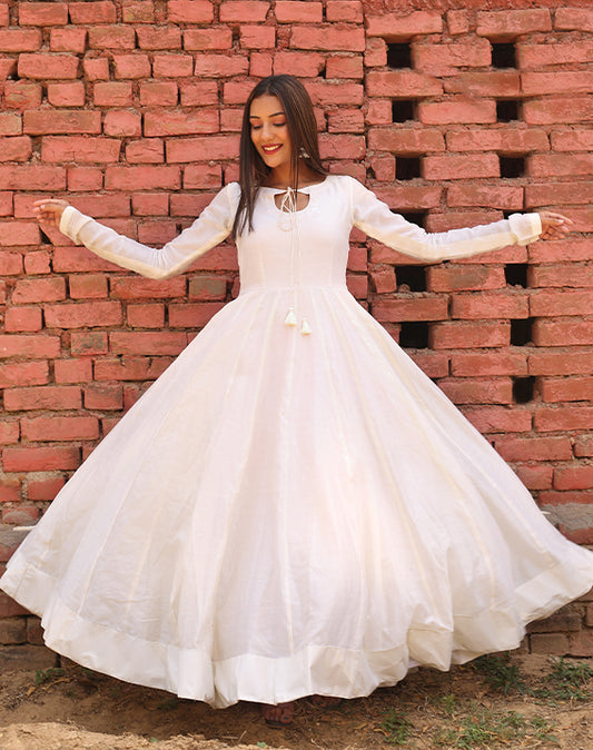 Off White Chanderi Silk Anarkali