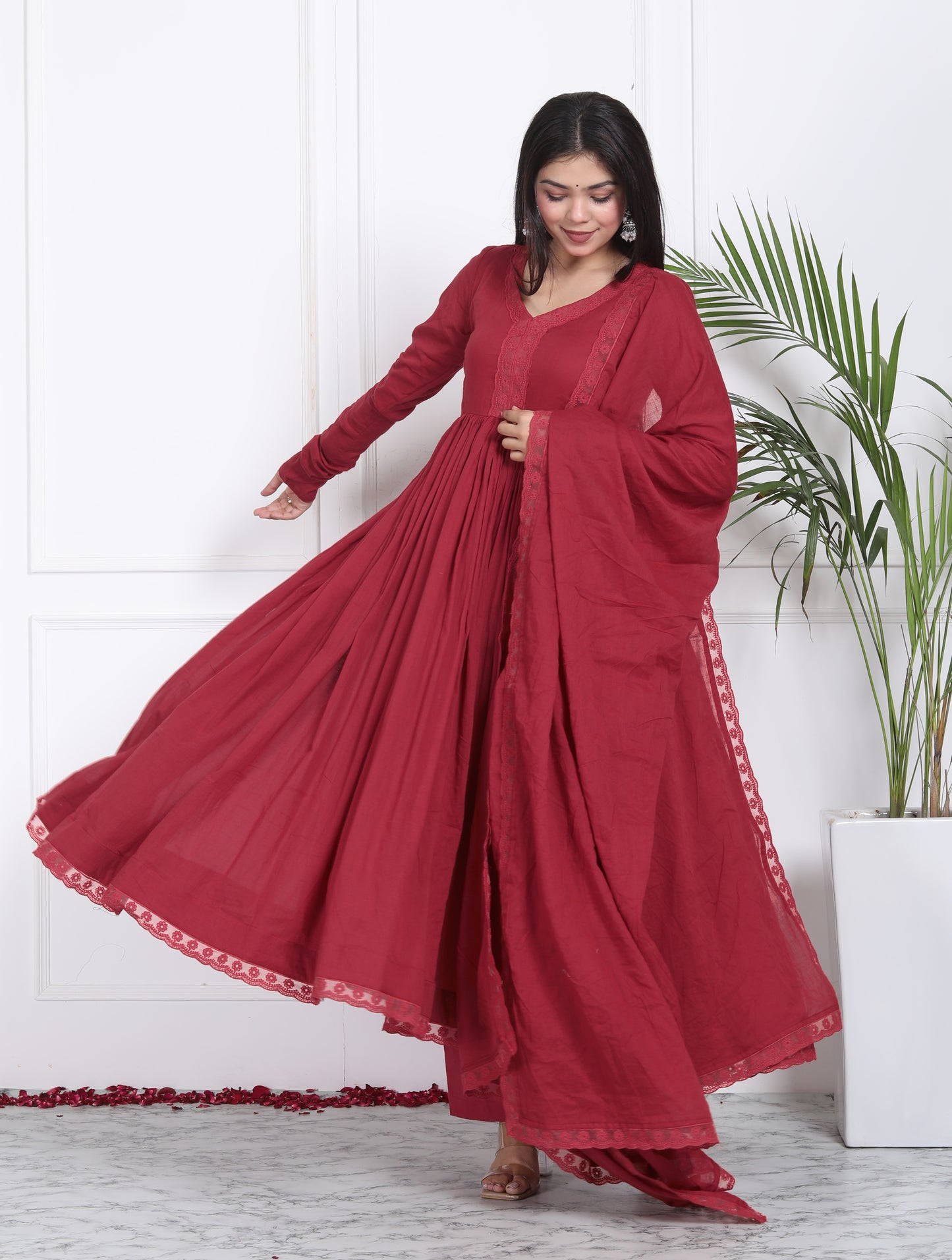 Maroon Mul Cotton Anarkali