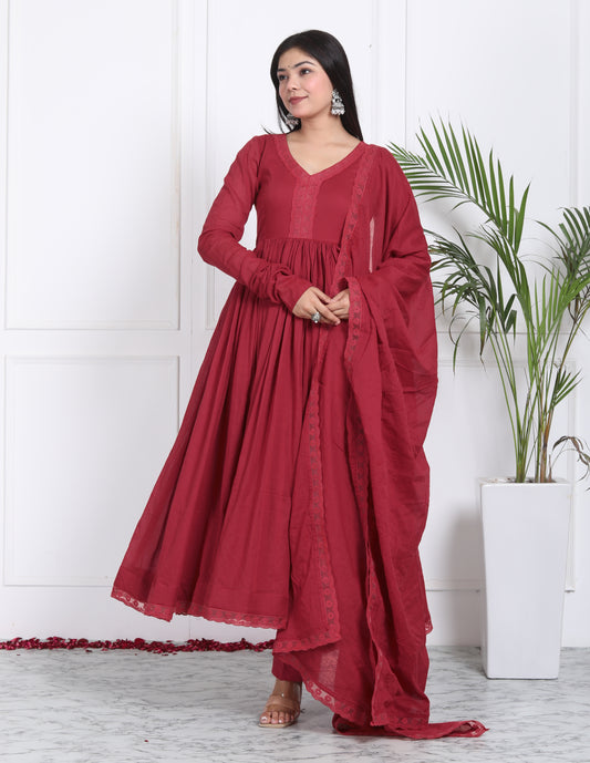 Maroon Mul Cotton Anarkali