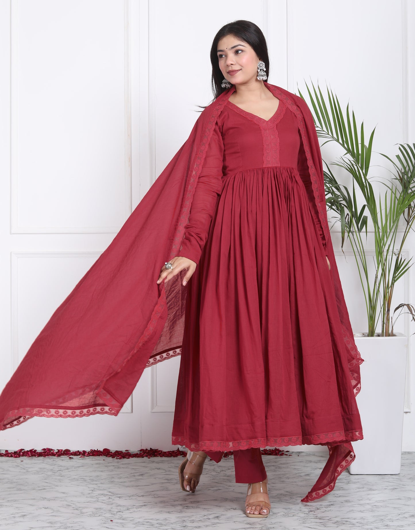 Maroon Mul Cotton Anarkali