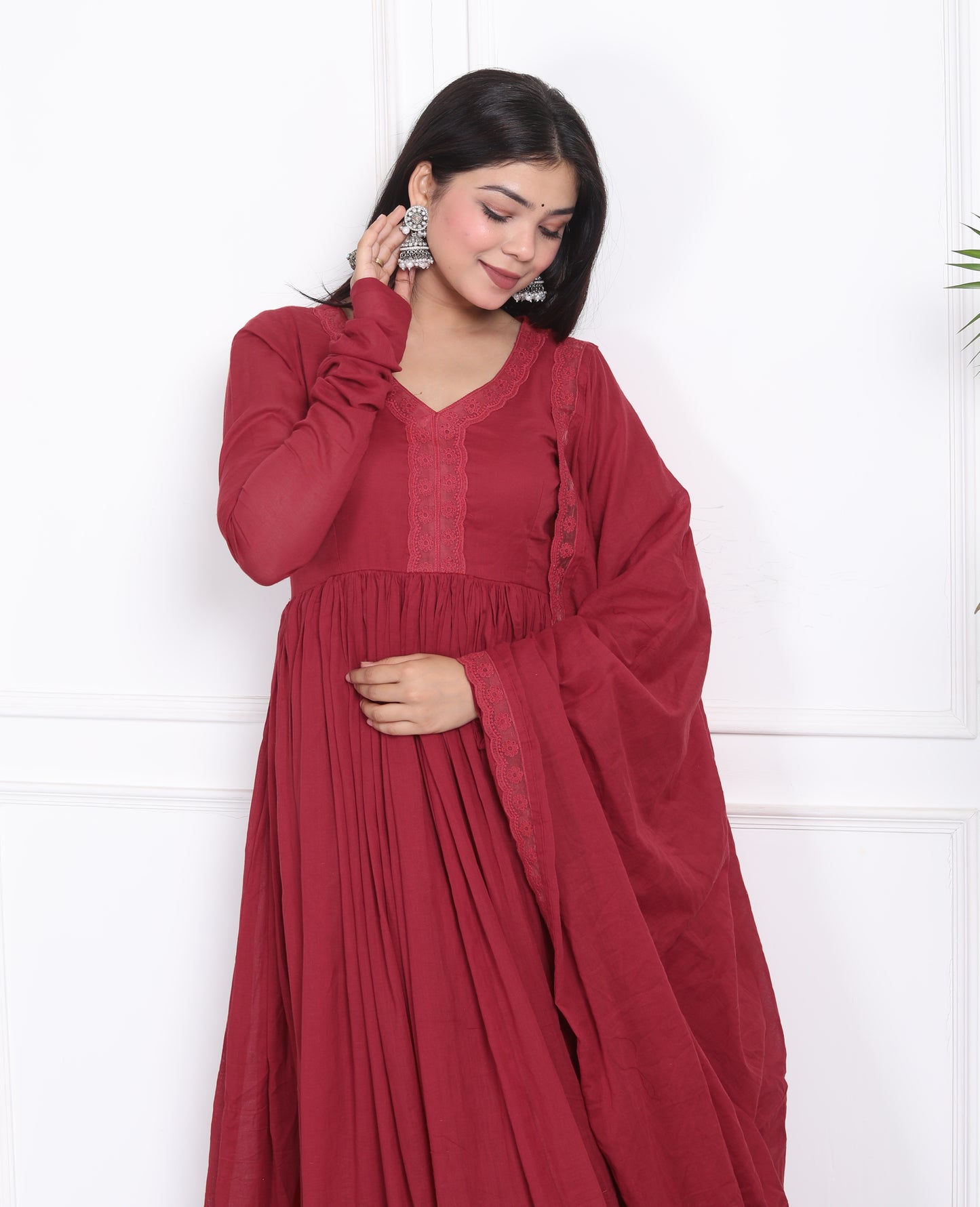 Maroon Mul Cotton Anarkali