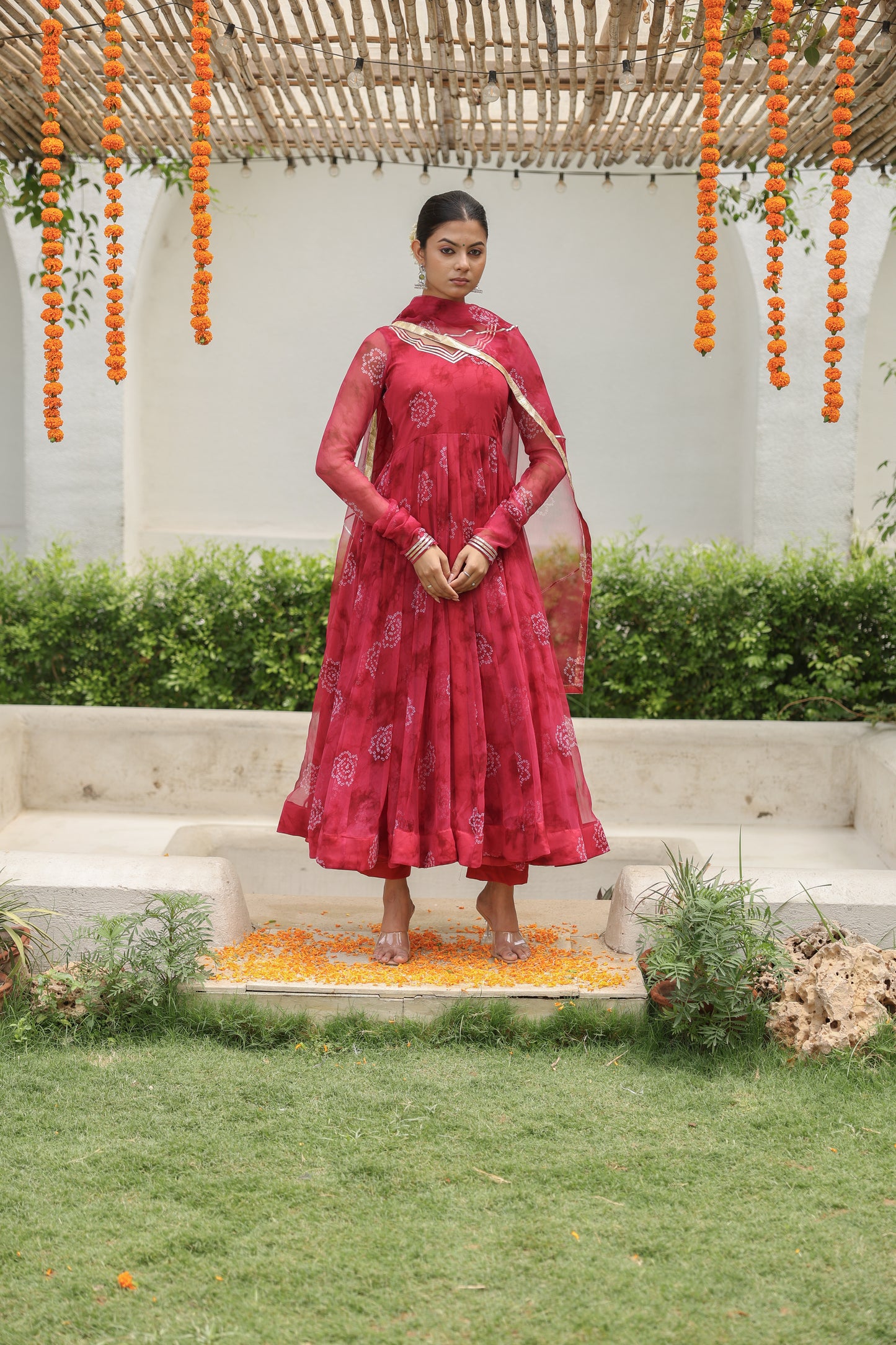 Rusty Red Bandhani Anarkali