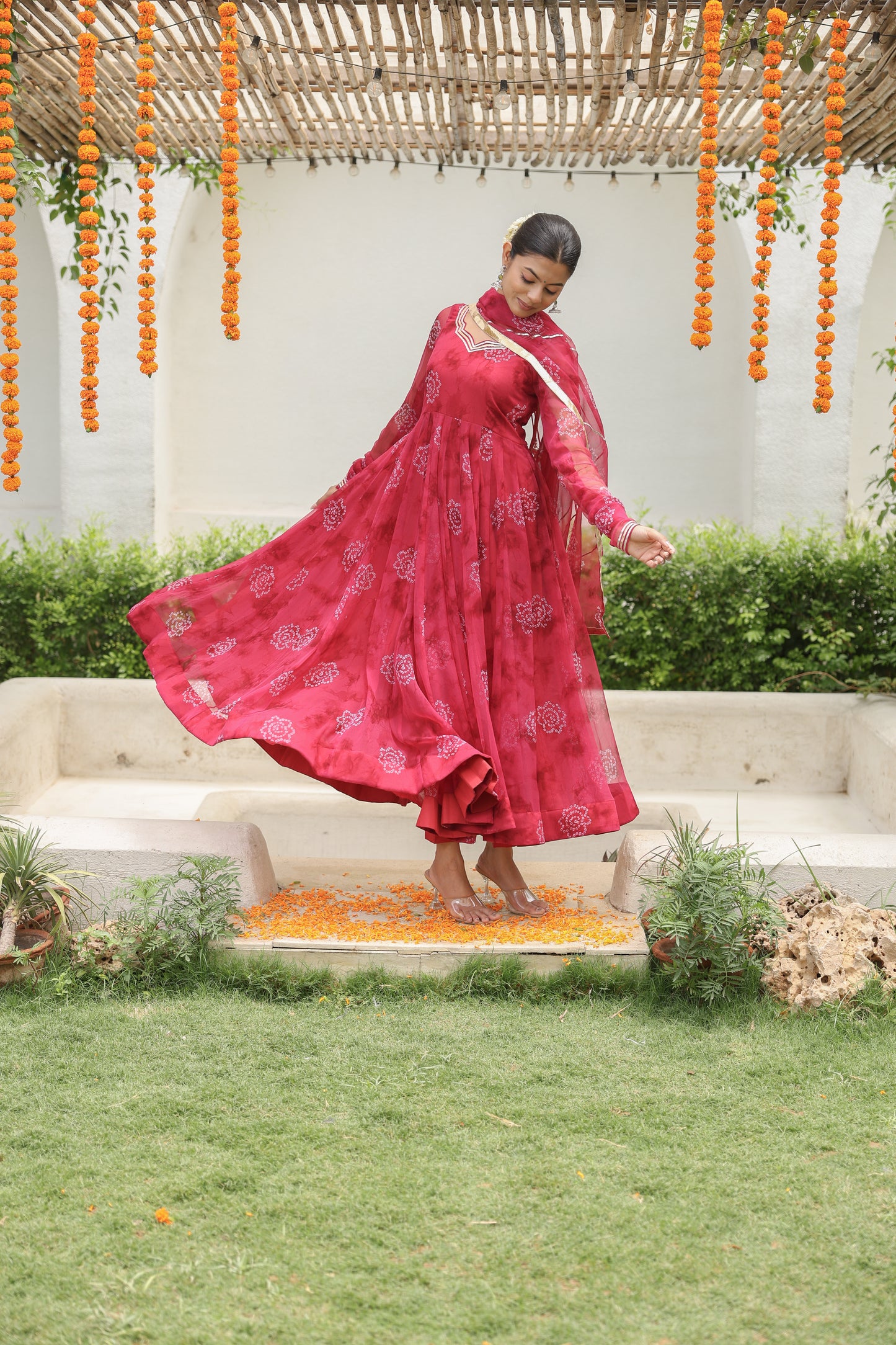 Rusty Red Bandhani Anarkali
