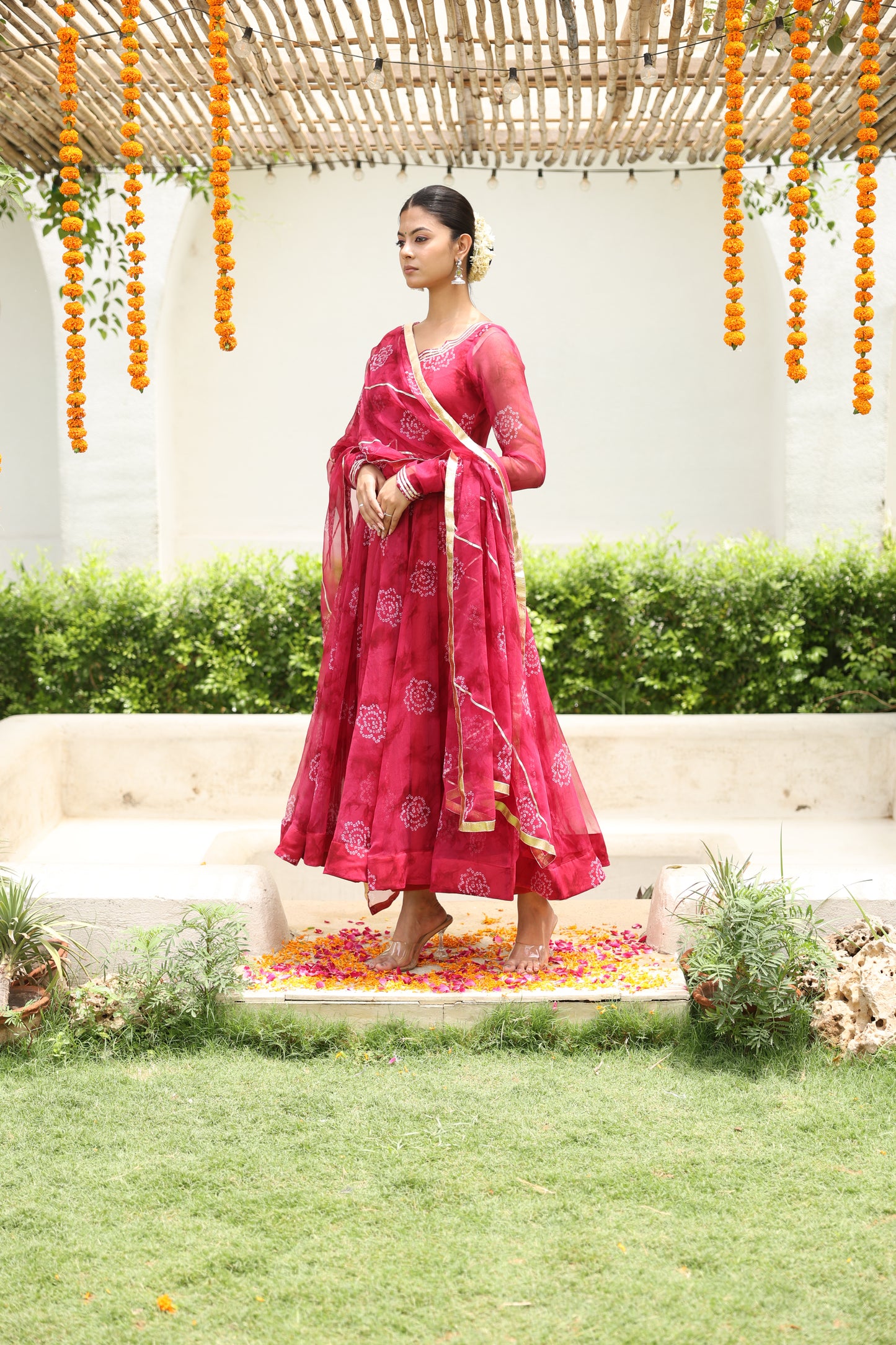 Rusty Red Bandhani Anarkali
