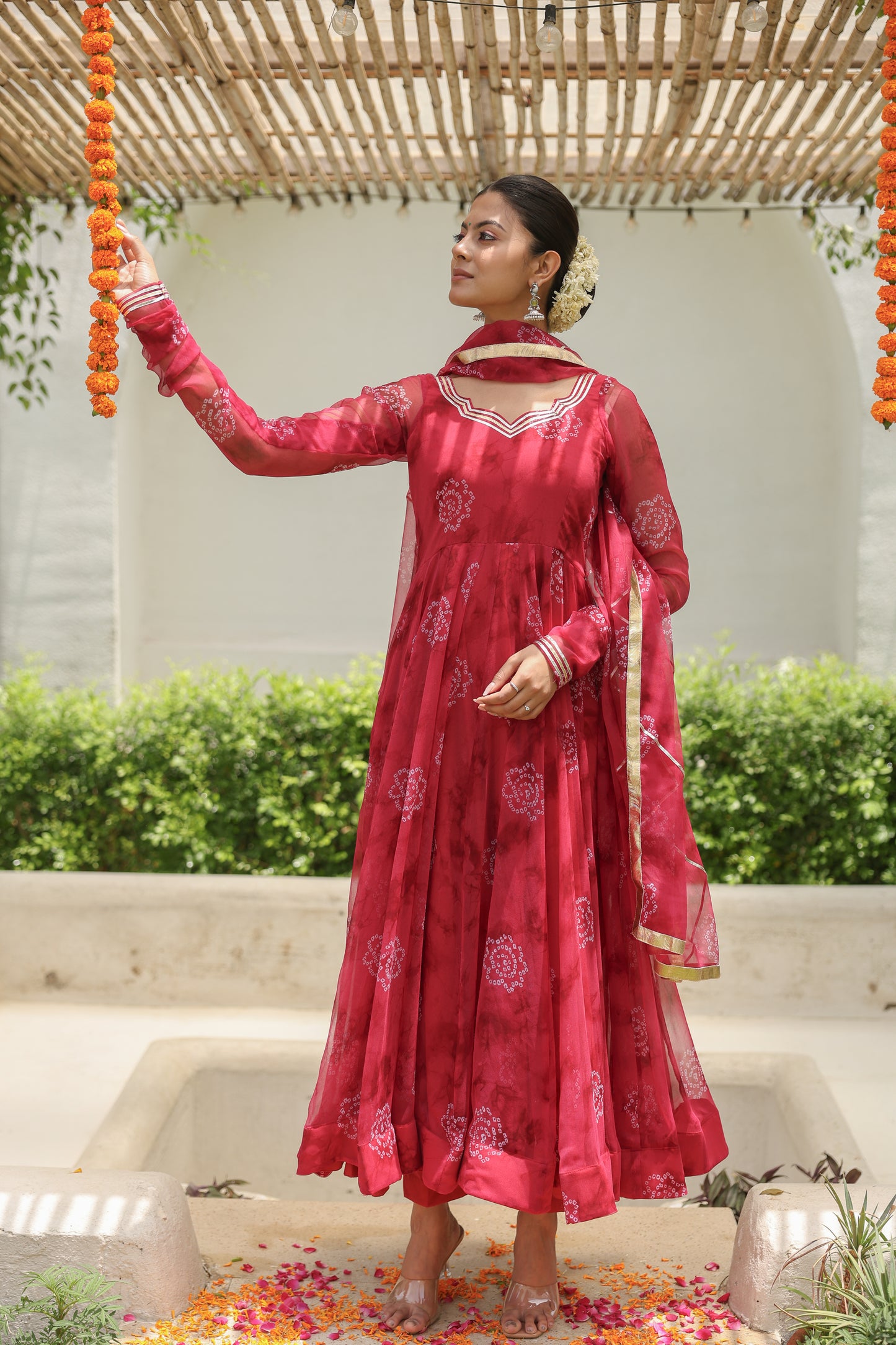 Rusty Red Bandhani Anarkali