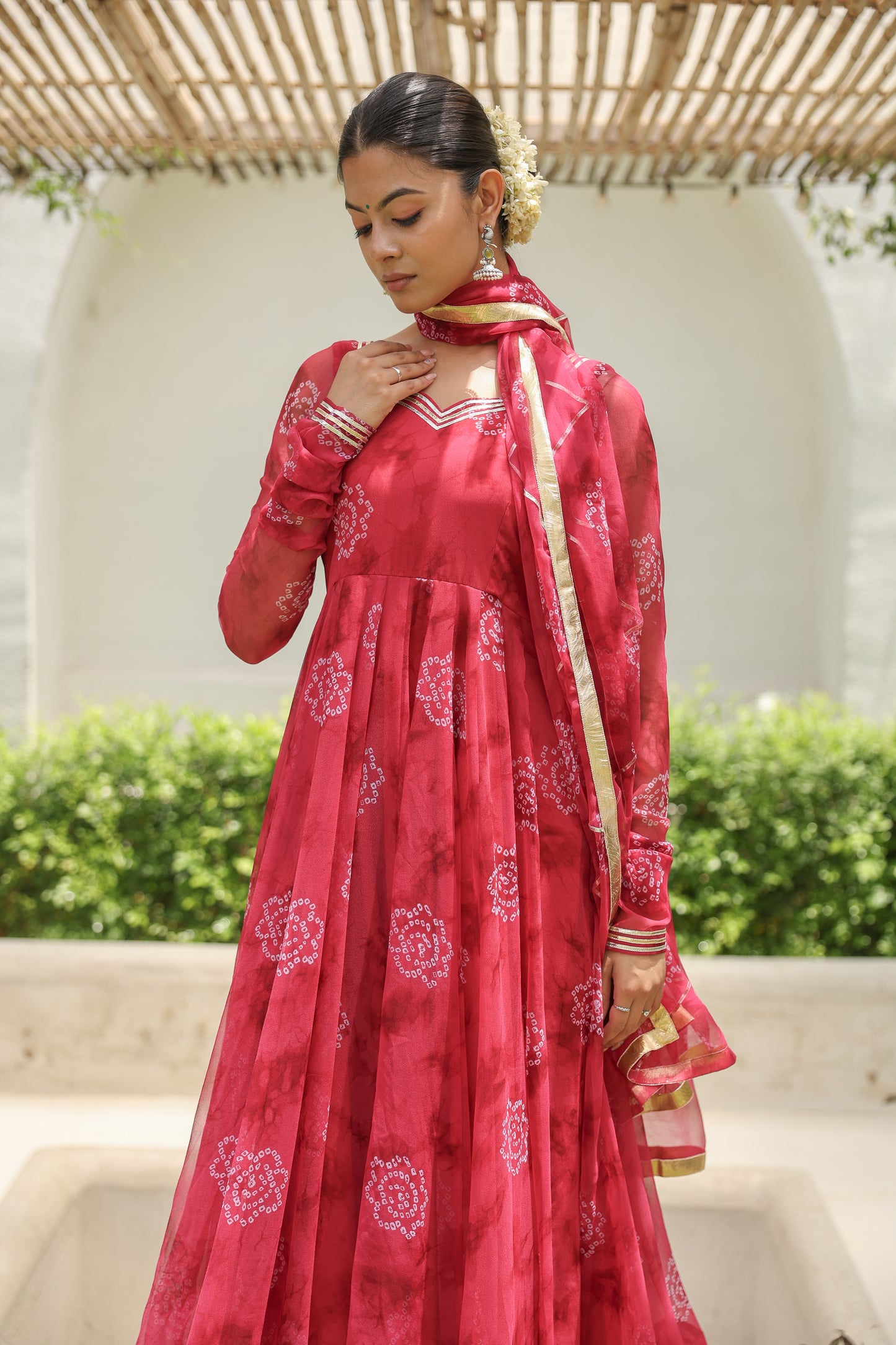 Rusty Red Bandhani Anarkali