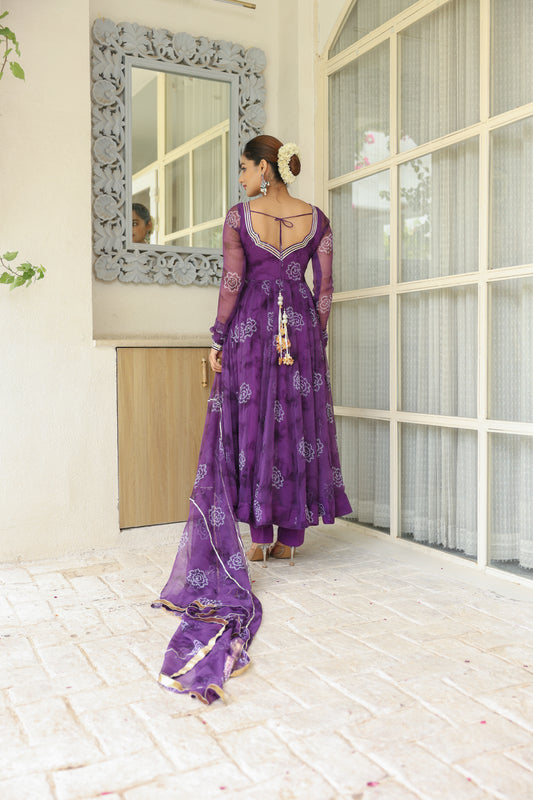 Purple Affair Bandhani Anarkali