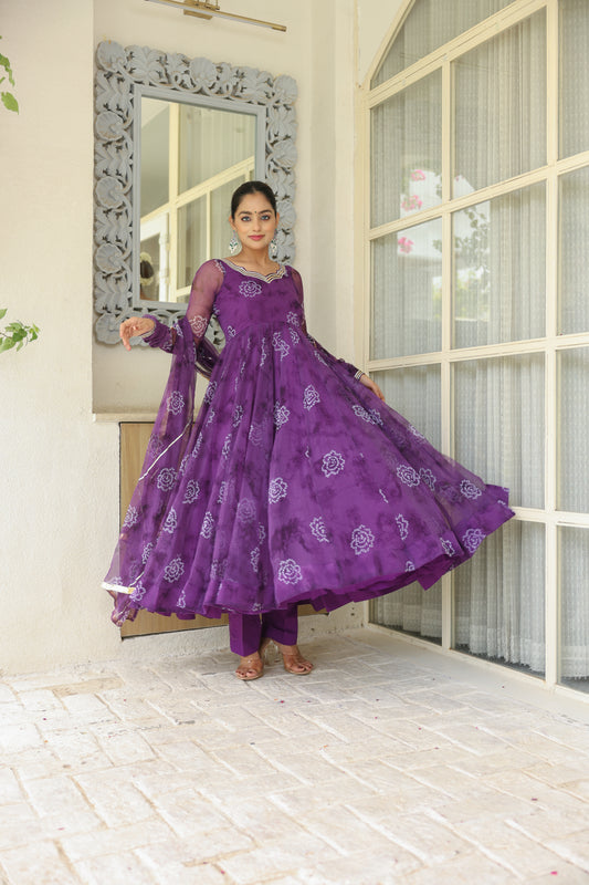 Purple Affair Bandhani Anarkali