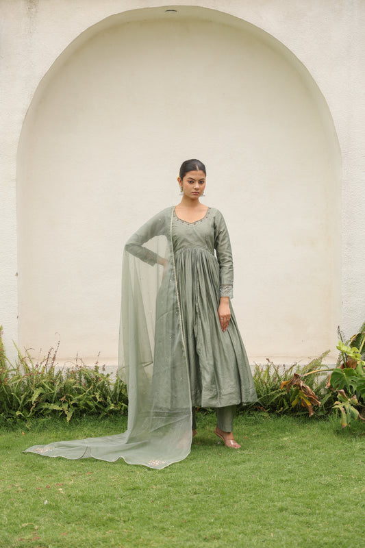Gray Handwork Anarkali