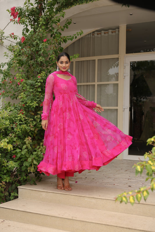 Hot Pink Bandhani Anarkali