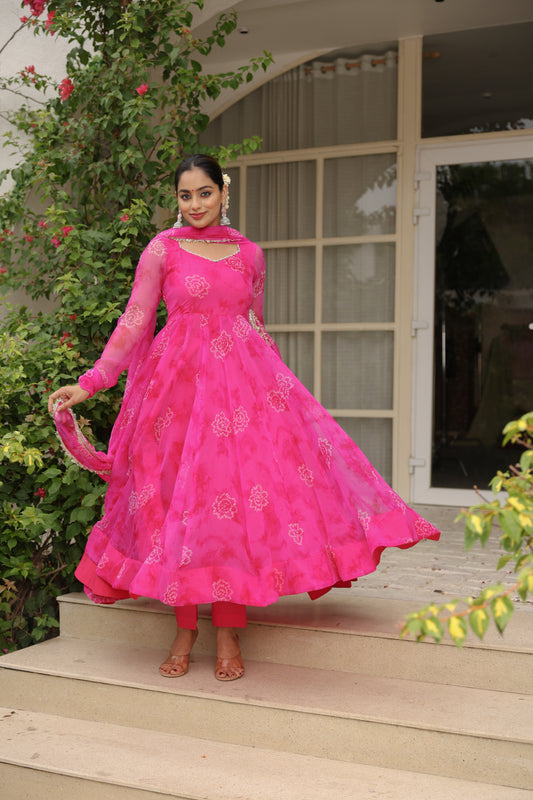 Hot Pink Bandhani Anarkali