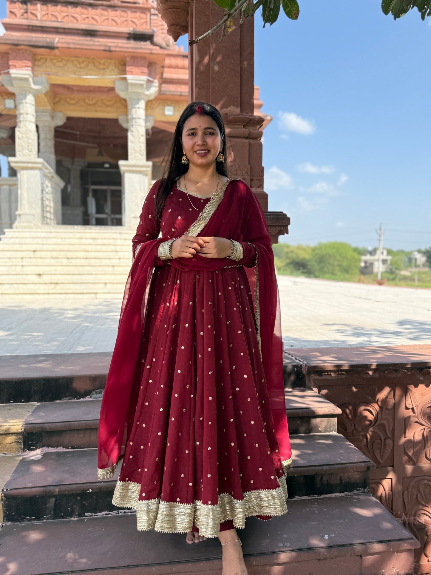 Mahroon Buti Anarkali