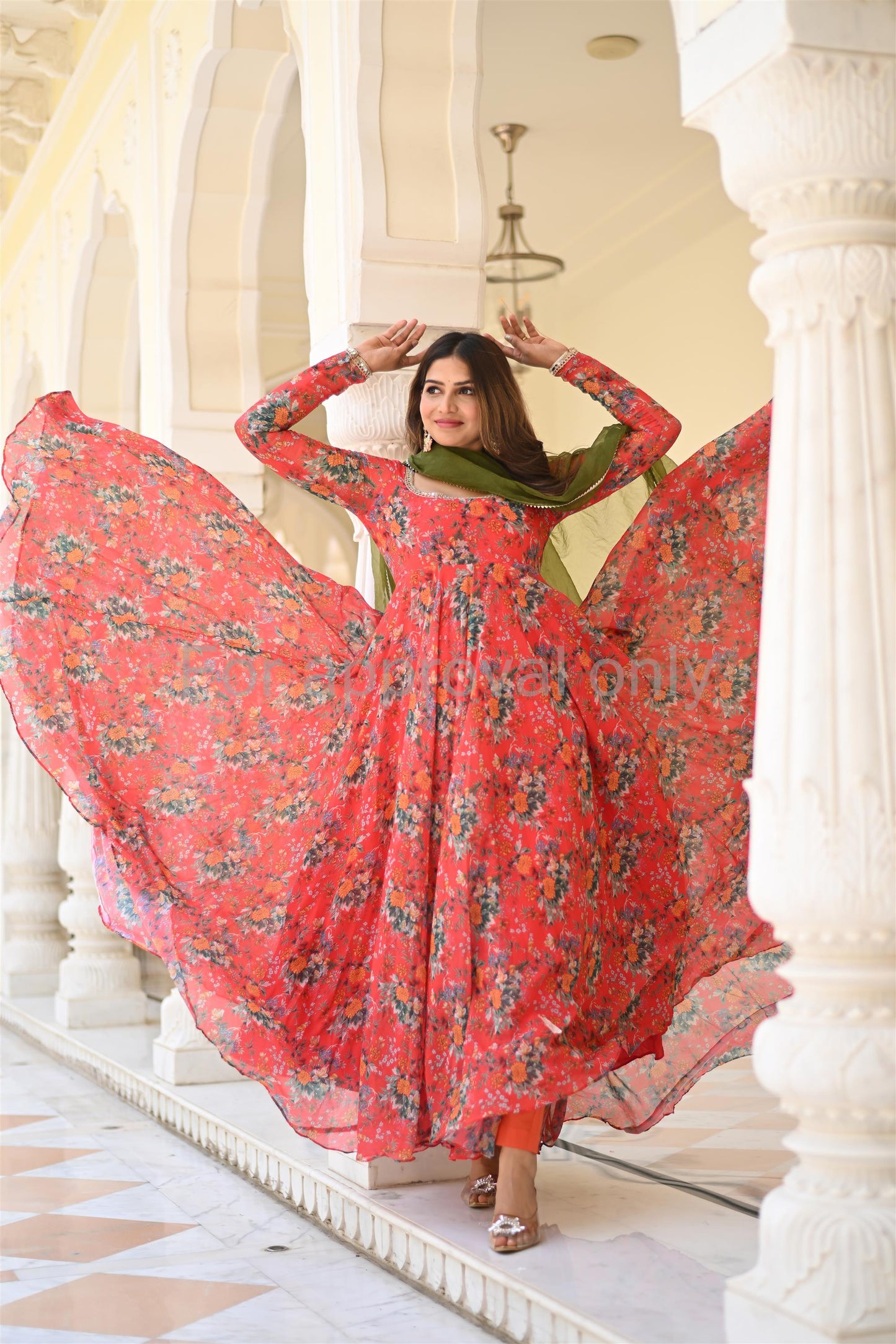 Red and Green Printed Anarkali