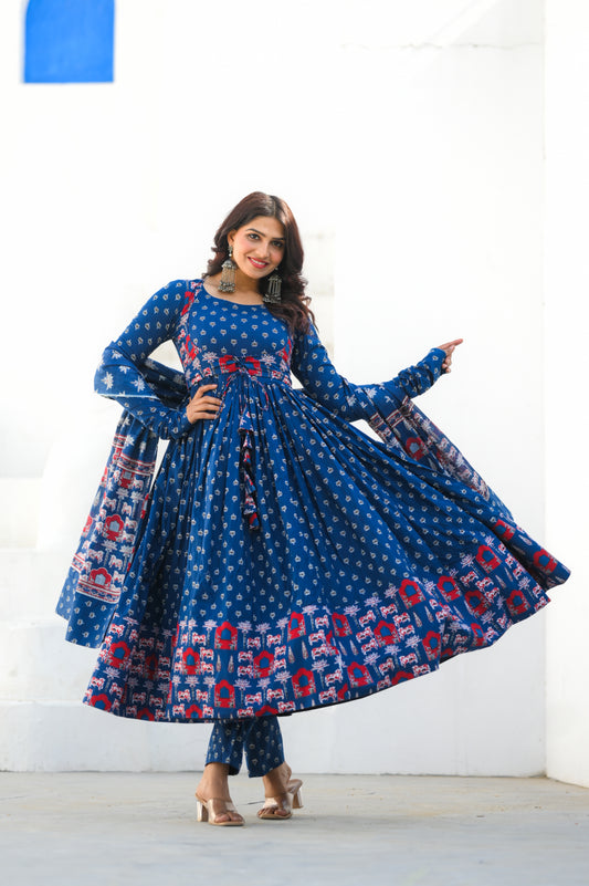 Midnight Blue Cotton Anarkali