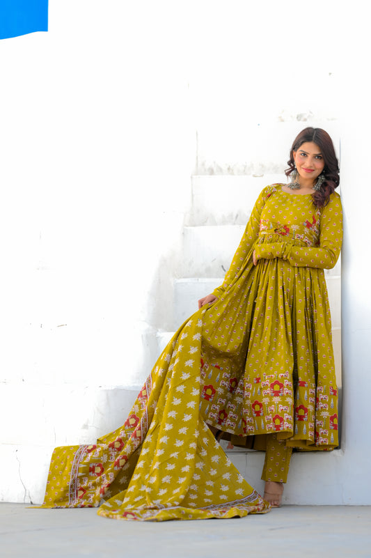 Amber Yellow Cotton Anarkali