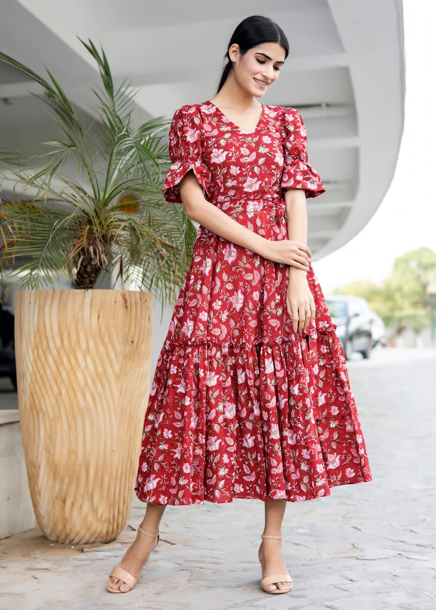 Rustic Red Handblock Dress