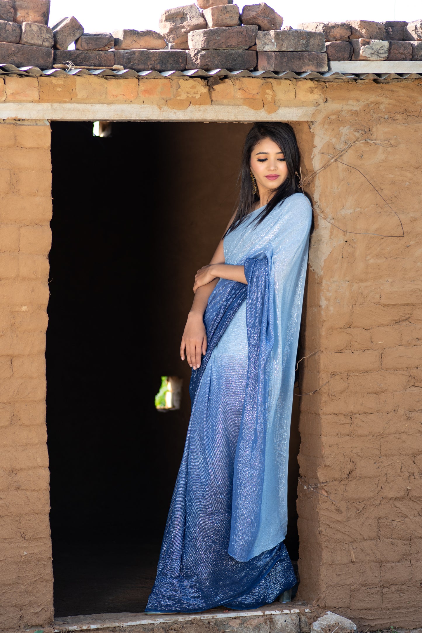 Blue Ombre Lurex Saree