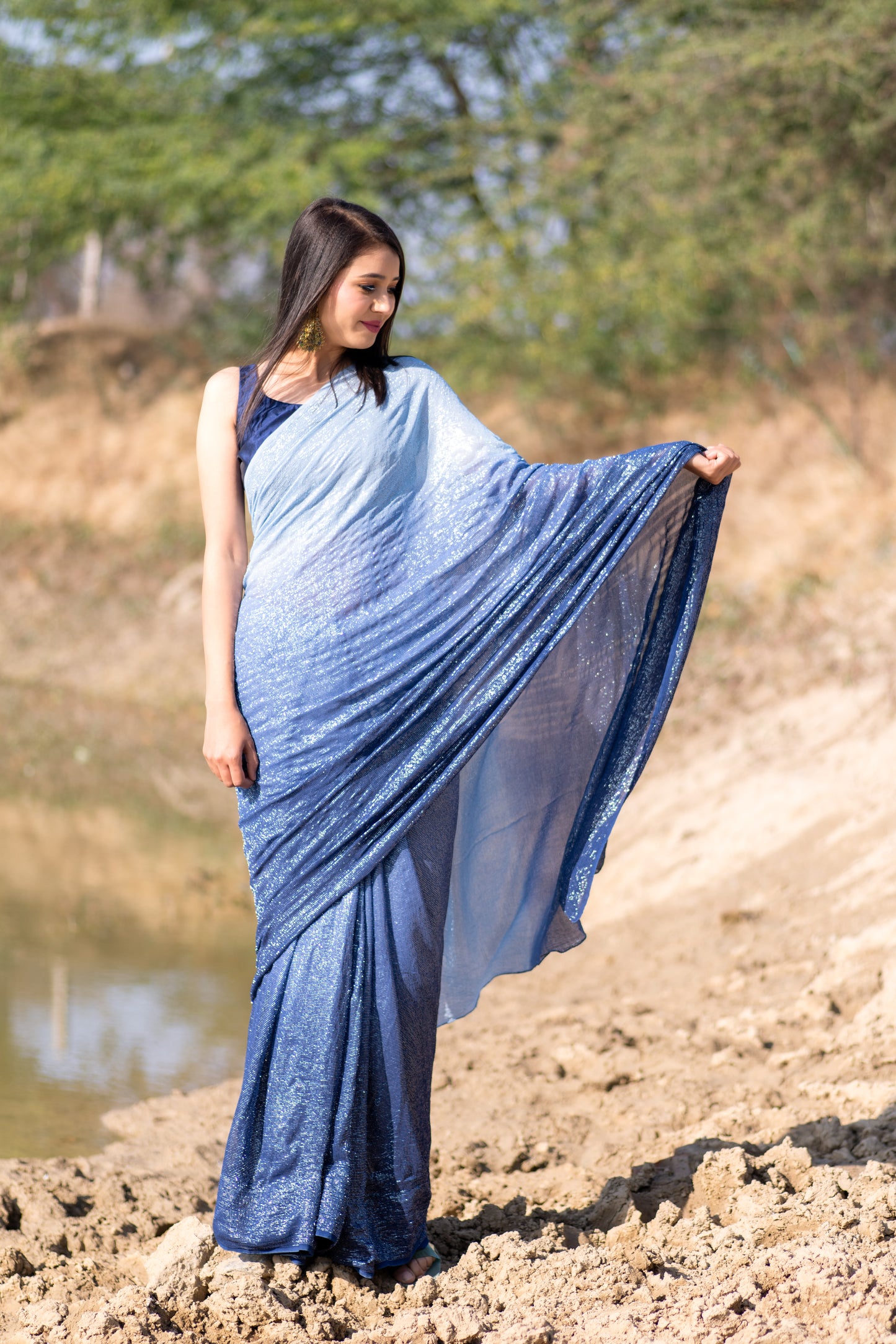 Blue Ombre Lurex Saree