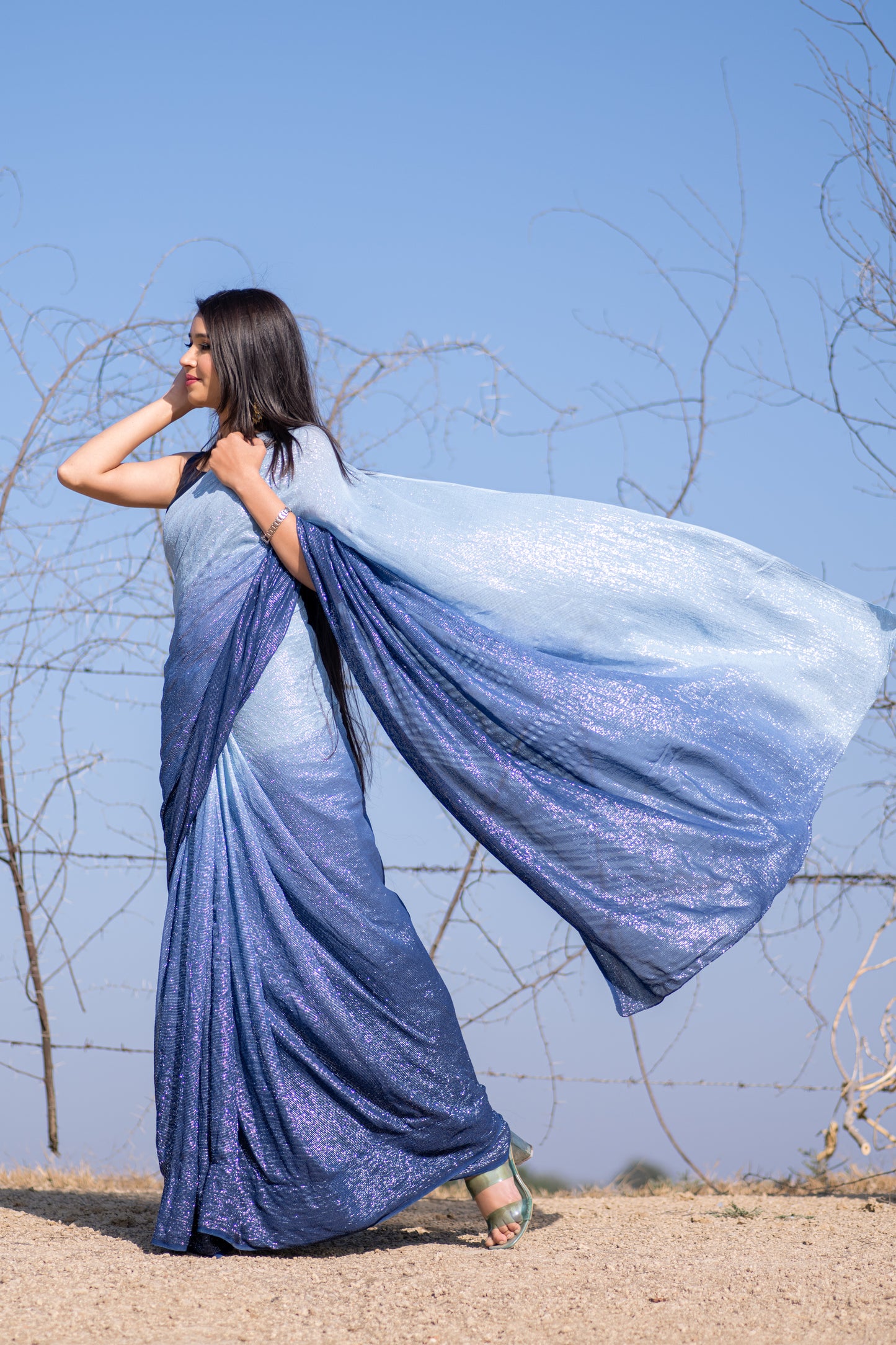 Blue Ombre Lurex Saree