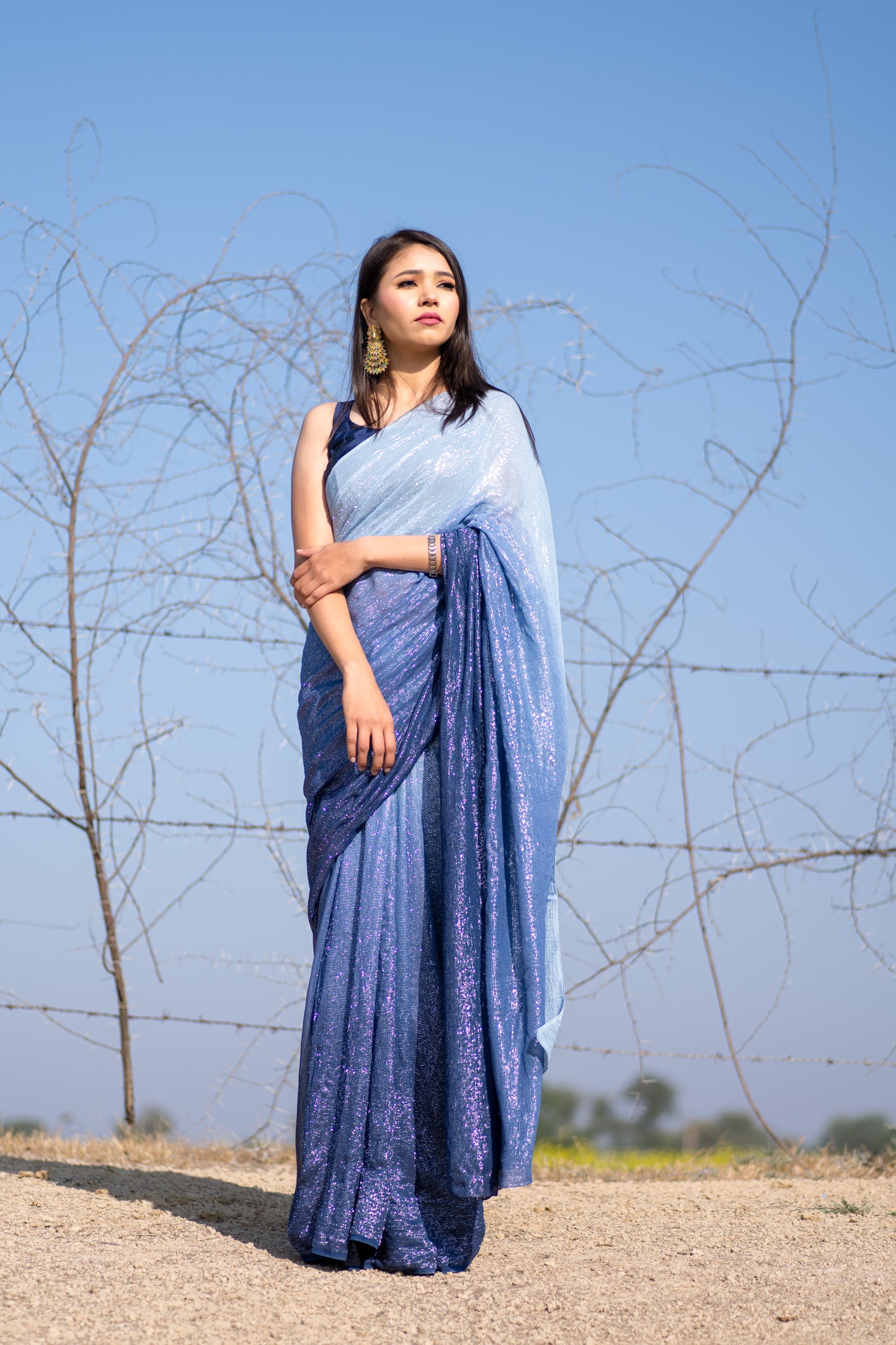 Blue Ombre Lurex Saree