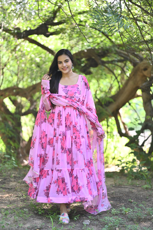 Pink Gulmohar Anarkali